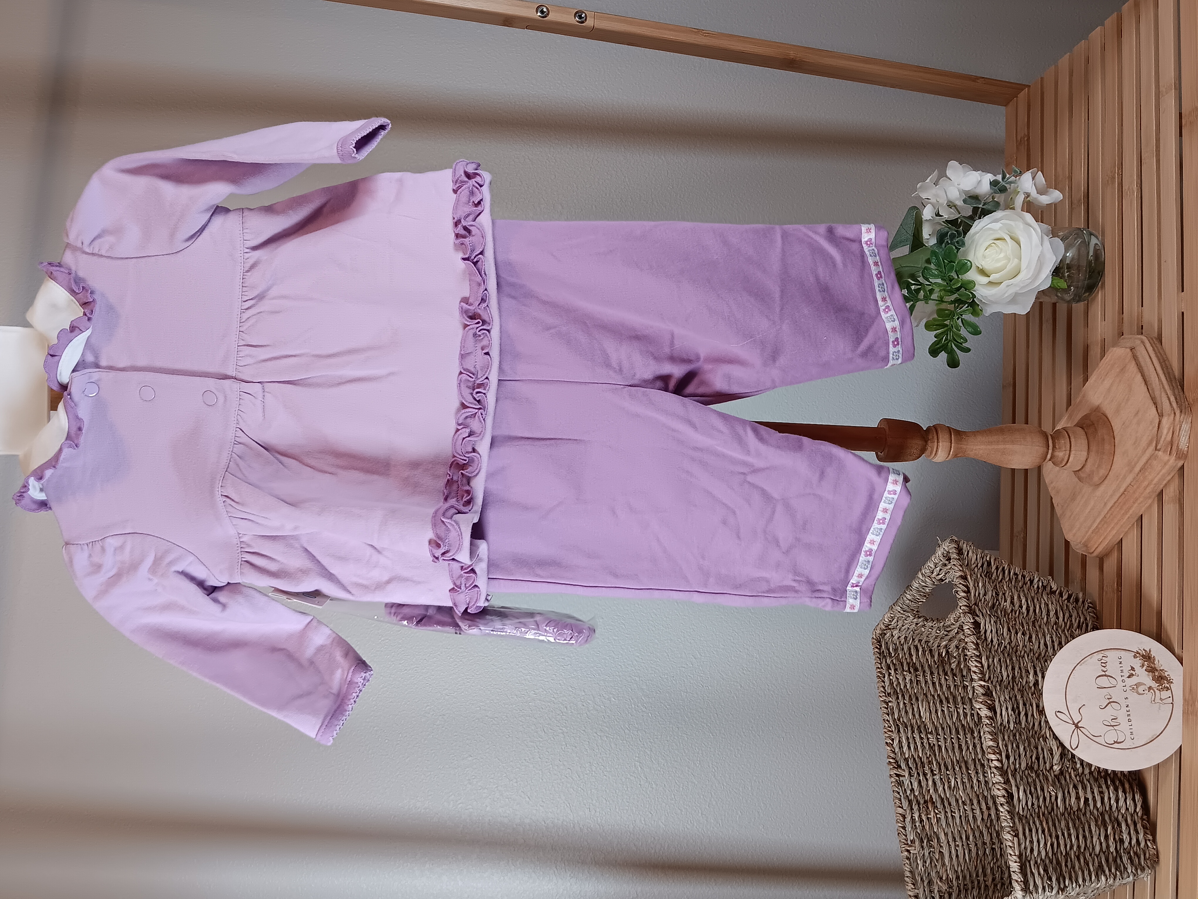 Lilac Bunny Toddler Outfit Adorable three-piece set for little girls size 6 to 9 months by Okie Dokie 