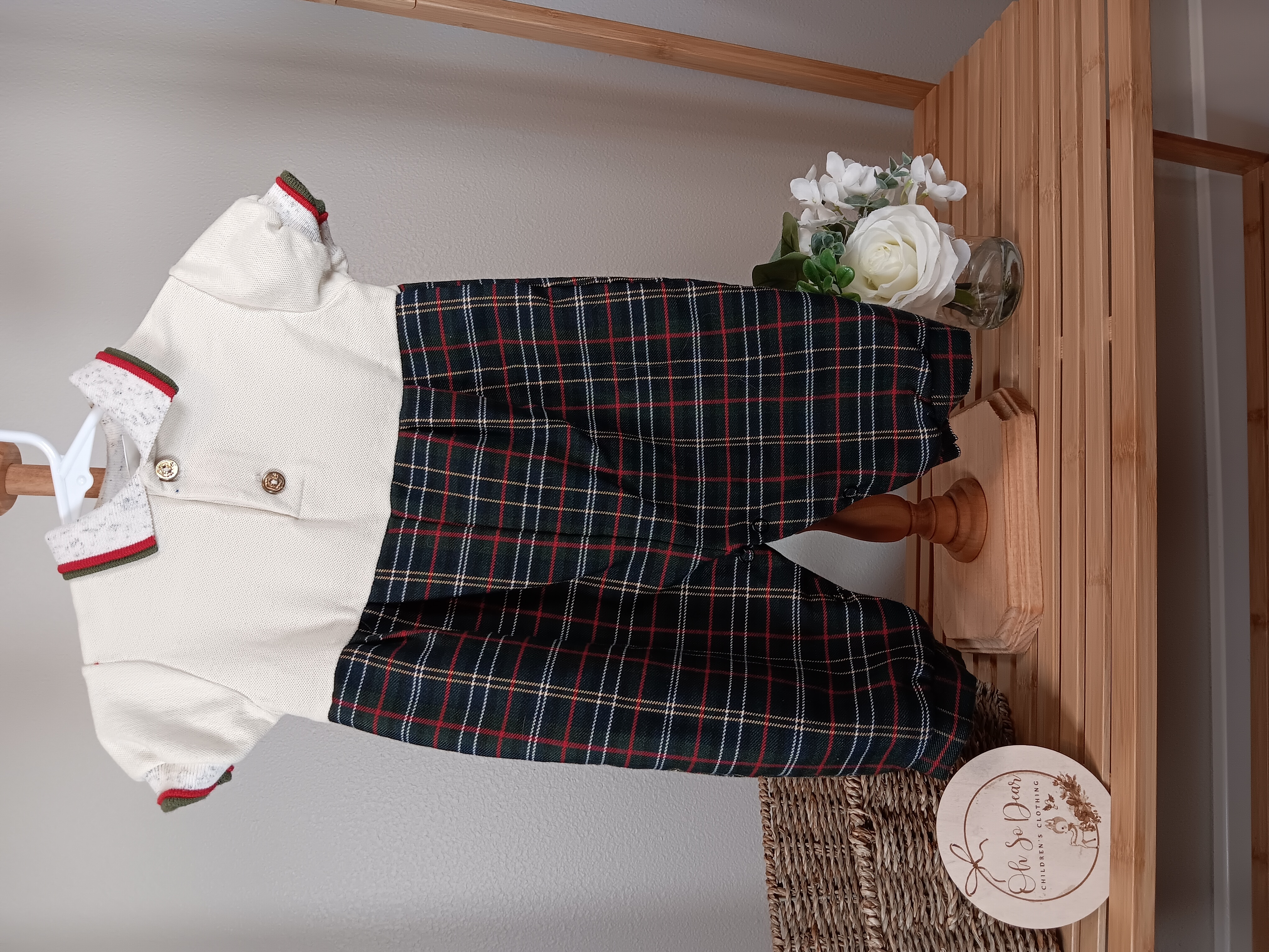 Michael James brand plaid bottoms romper size 6 to 9 months 