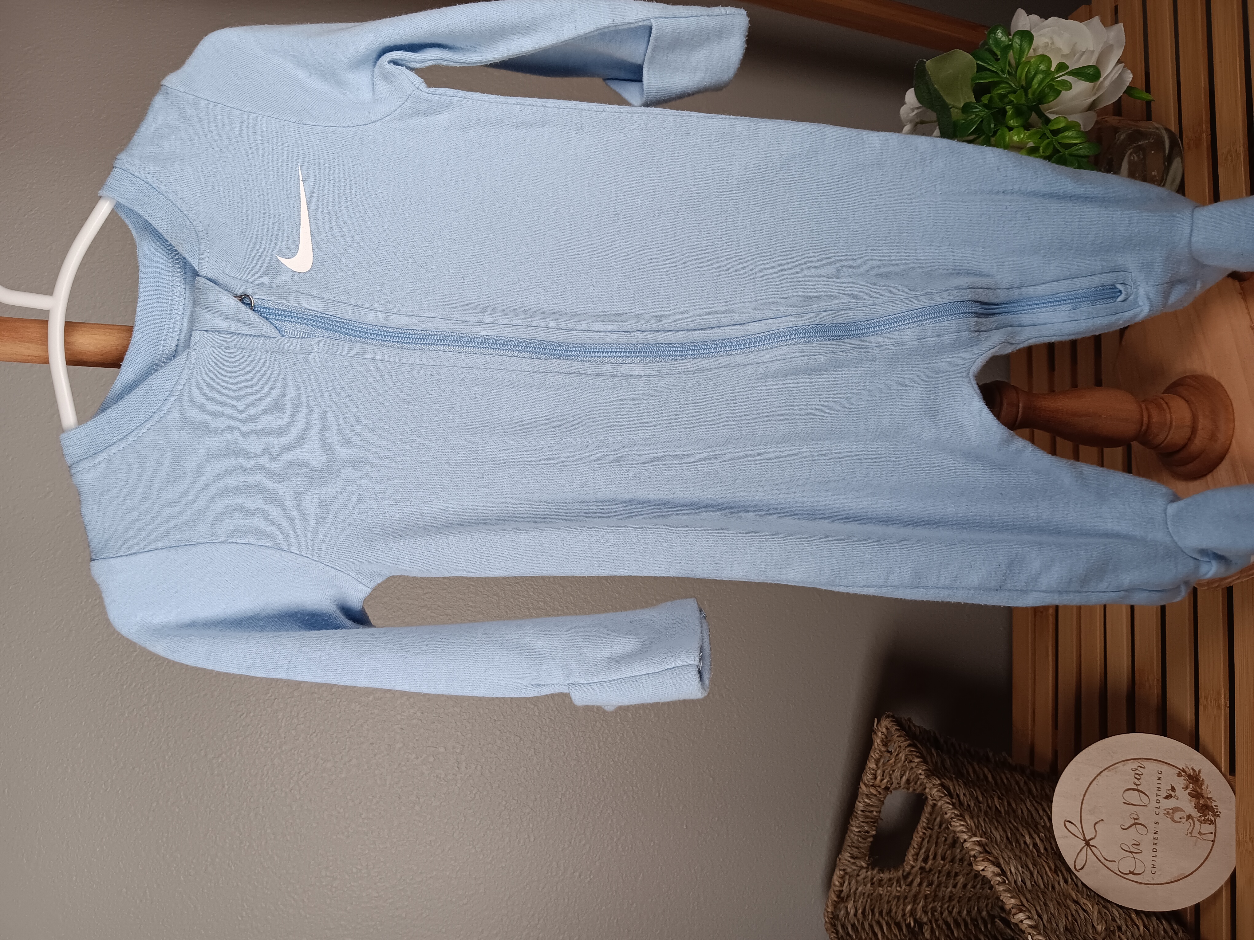 Nike Baby Onesie, size 6 months Comfortable and stylish baby sleep and play outfit in light blue