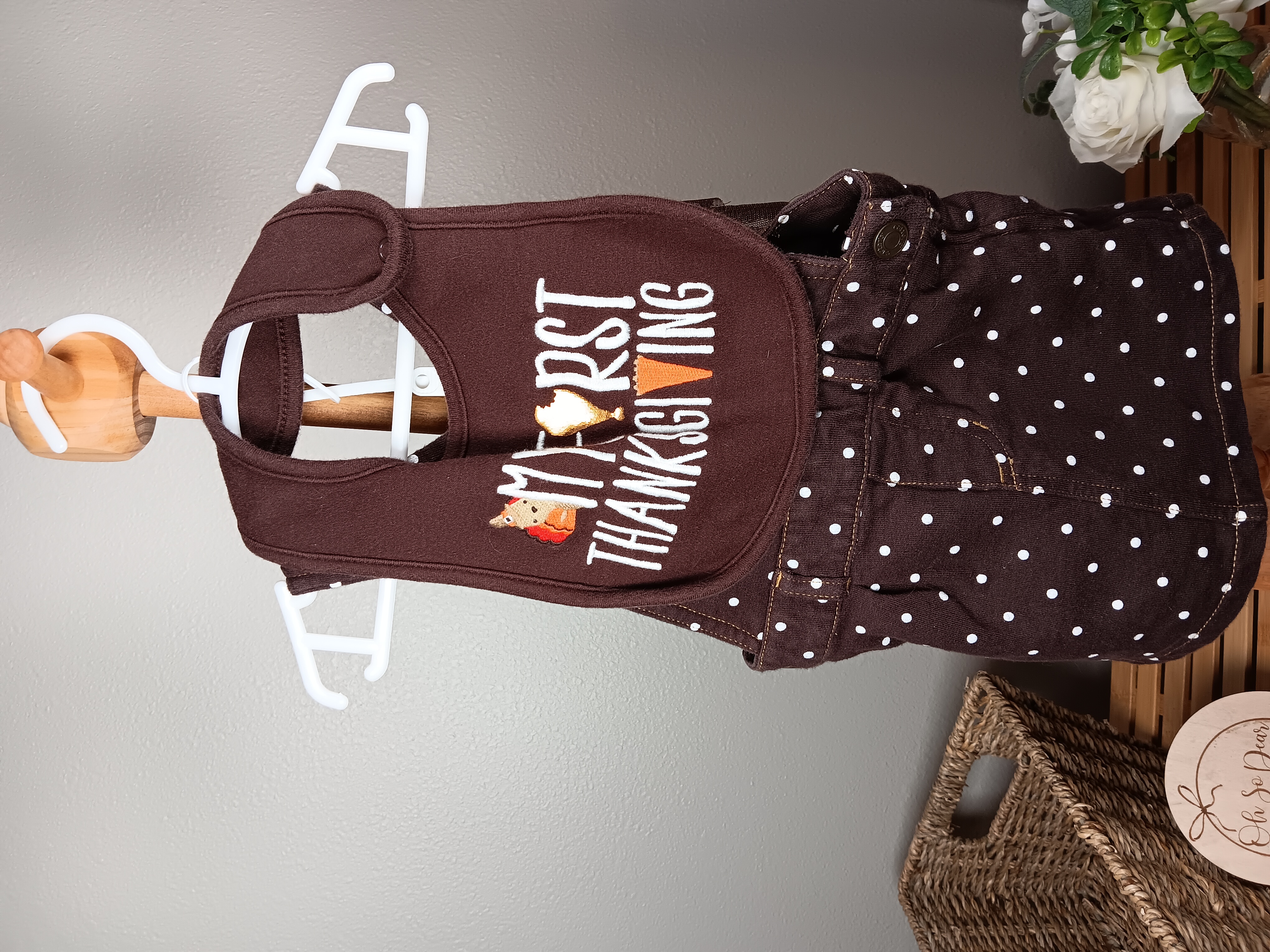 3 piece Baby's First Thanksgiving Outfit Cute polka dot romper dress for baby's special day Carters brand size 6 months