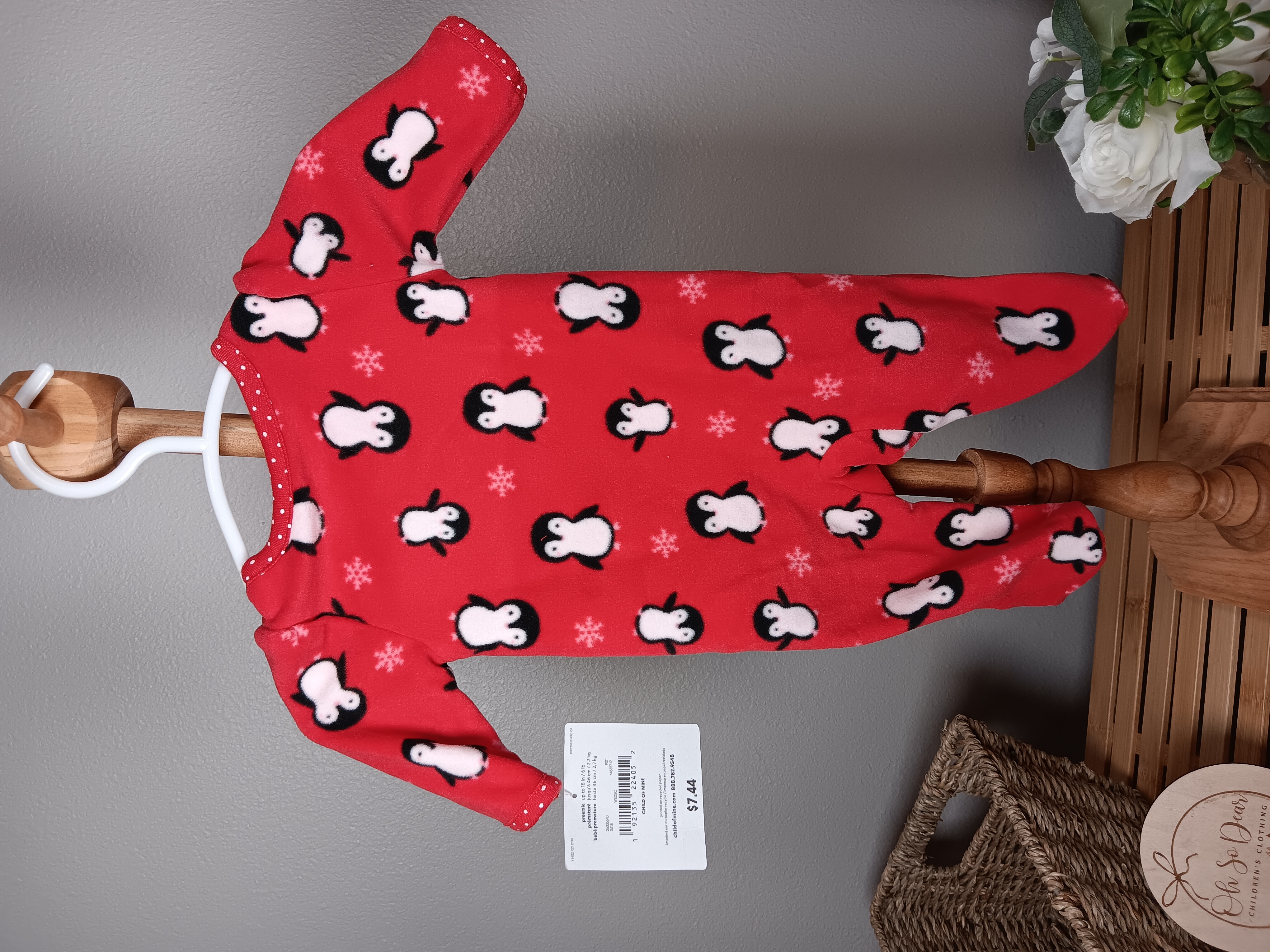 Penguin Print Fleece Baby Sleepsuit Cozy winter pajamas with adorable penguin design size Preemie NWT