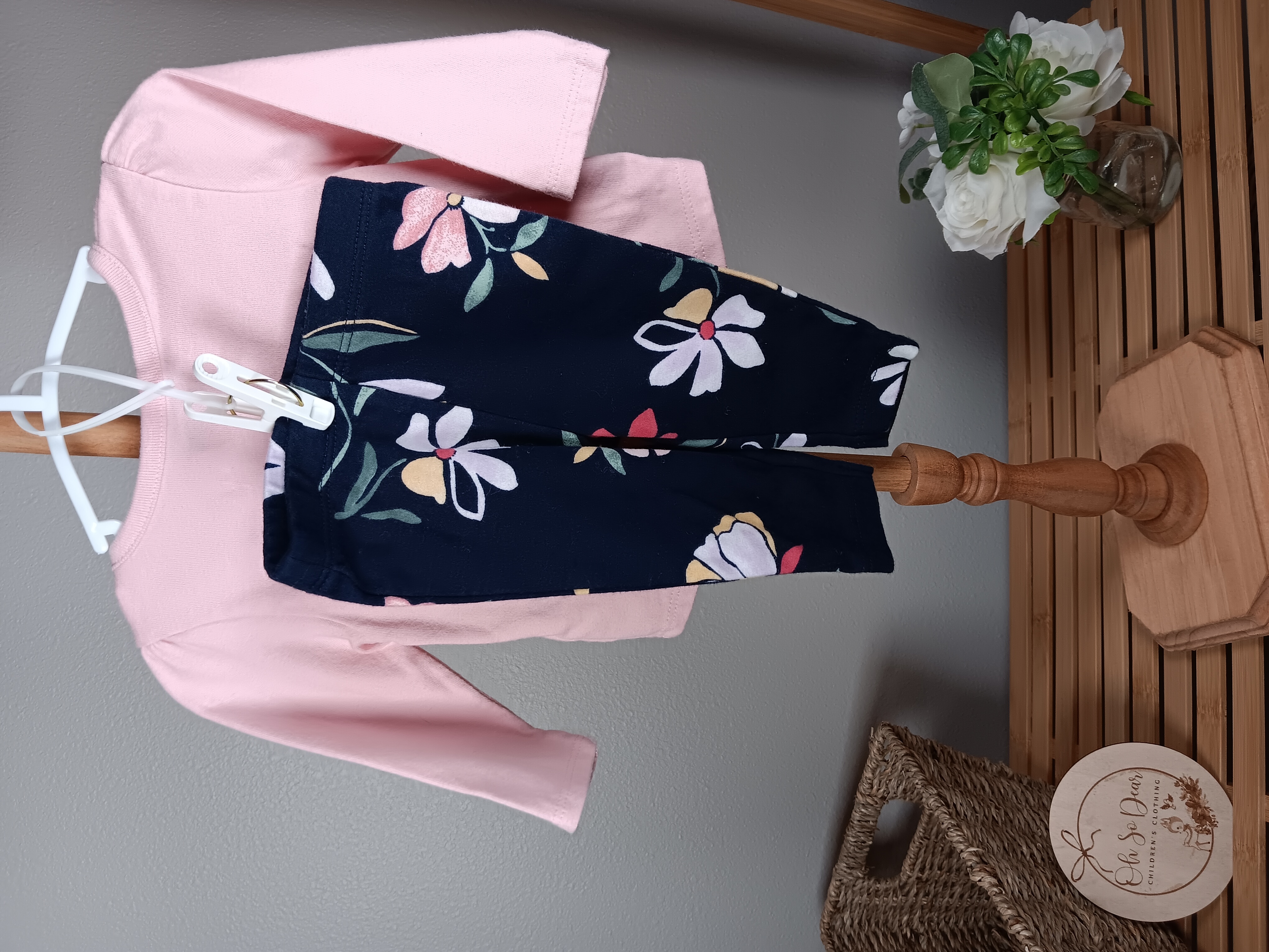 Light Pink Long Sleeve Baby Shirt by Garanimals and matching pants from Carters size 0 to 3 months VGUC