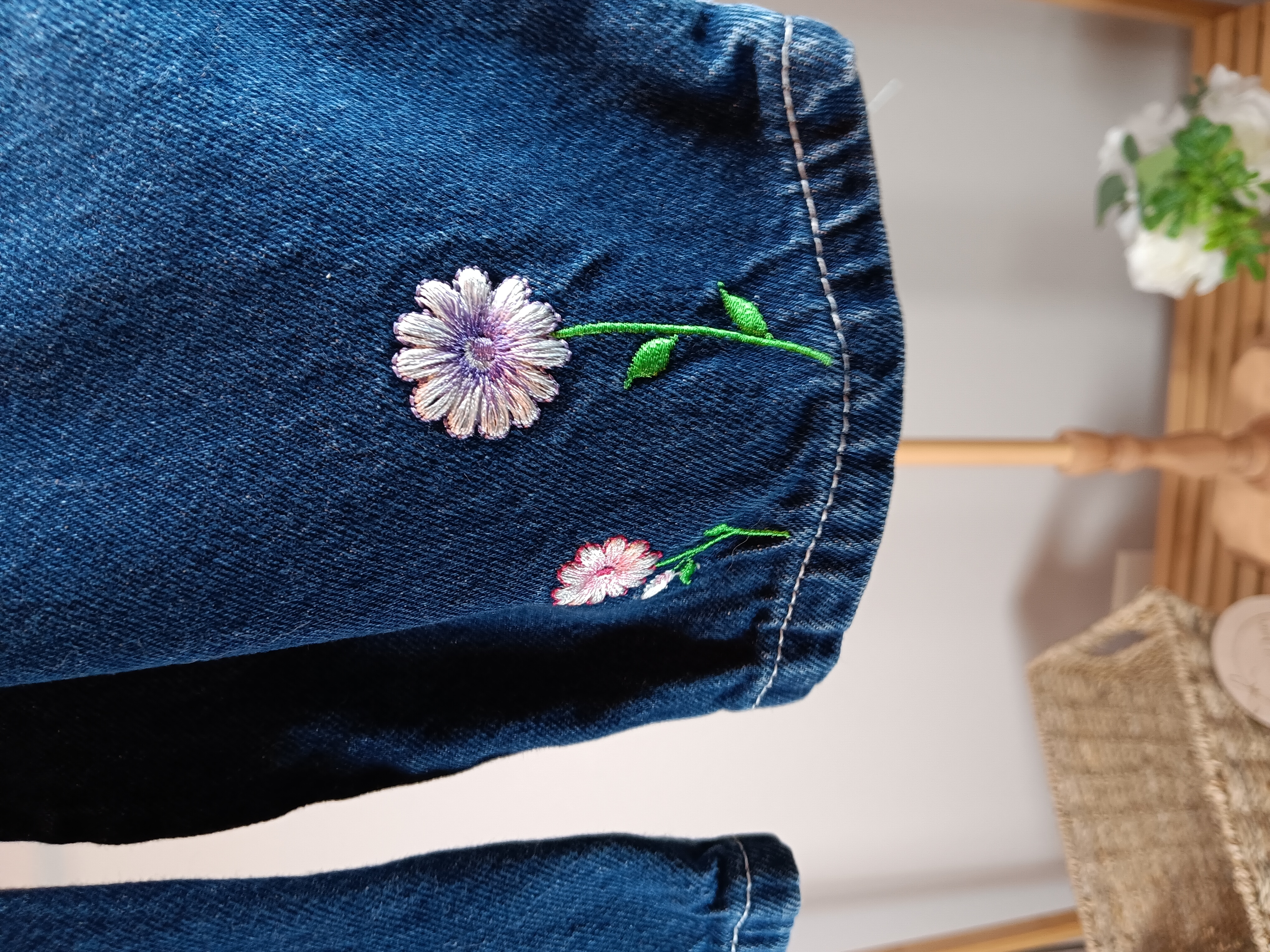 Girls' Floral Embroidered Denim Overalls Adorable heart-pocket overalls with cute flower details size 3T