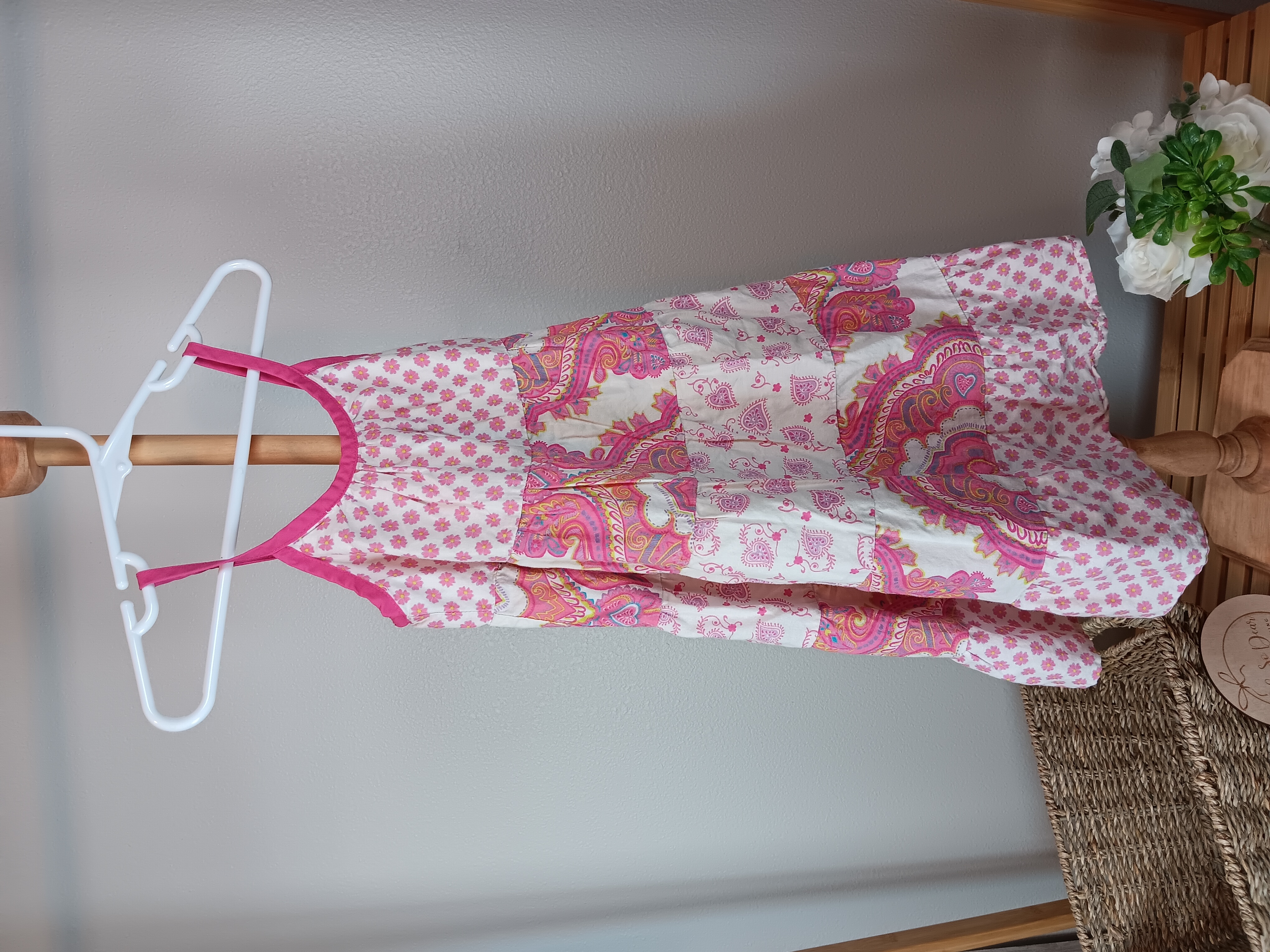 Girls' Pink Patchwork Midi Sundress, Light, comfortable, and perfect for summer days, Gap size 2 years