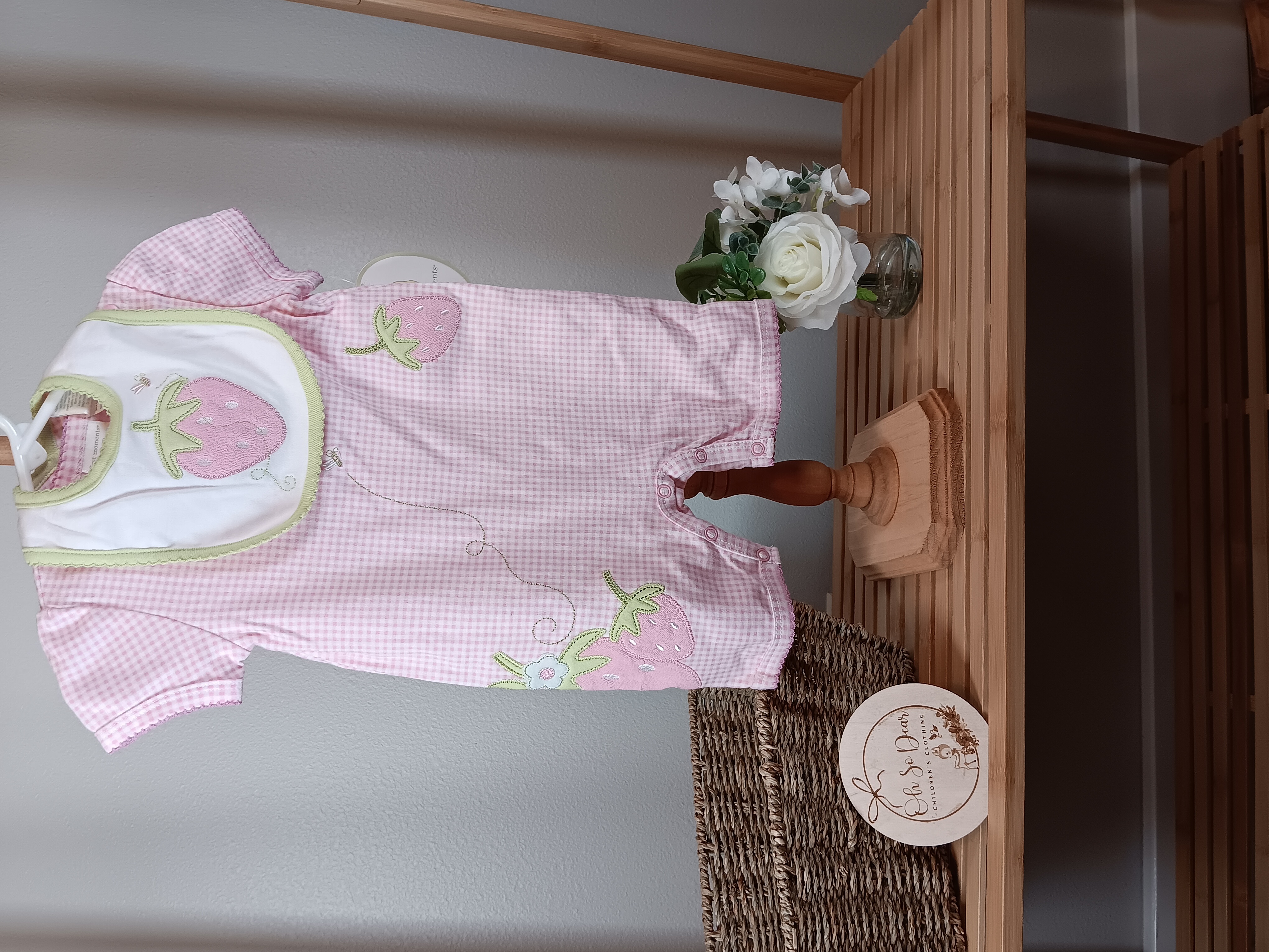 Strawberry Baby Romper Set by First Moments size 6 to 9 months NWT