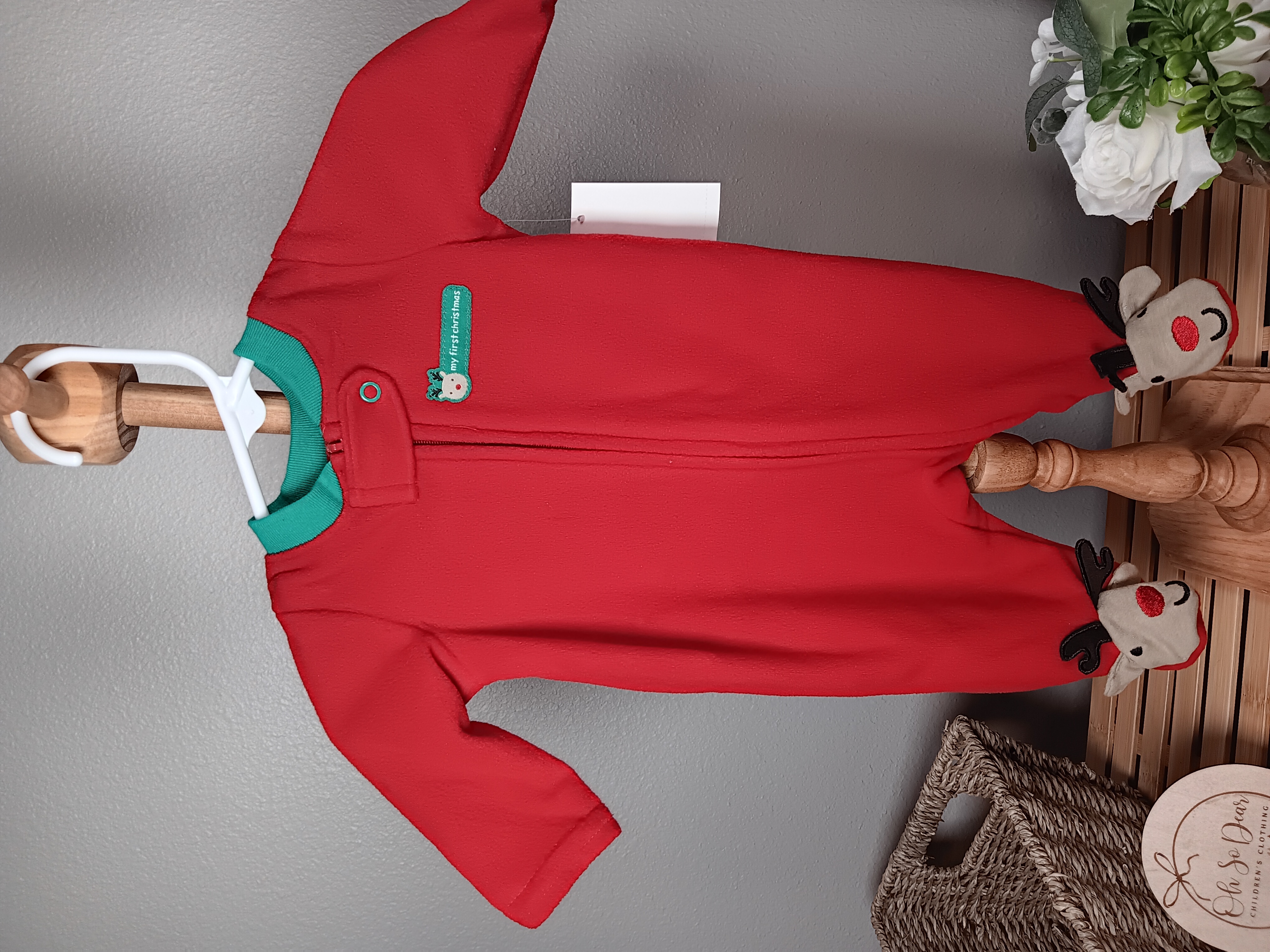 Red Baby Onesie with deer Footies Adorable and comfortable outfit for infants size newborn from Small Wonders NWT