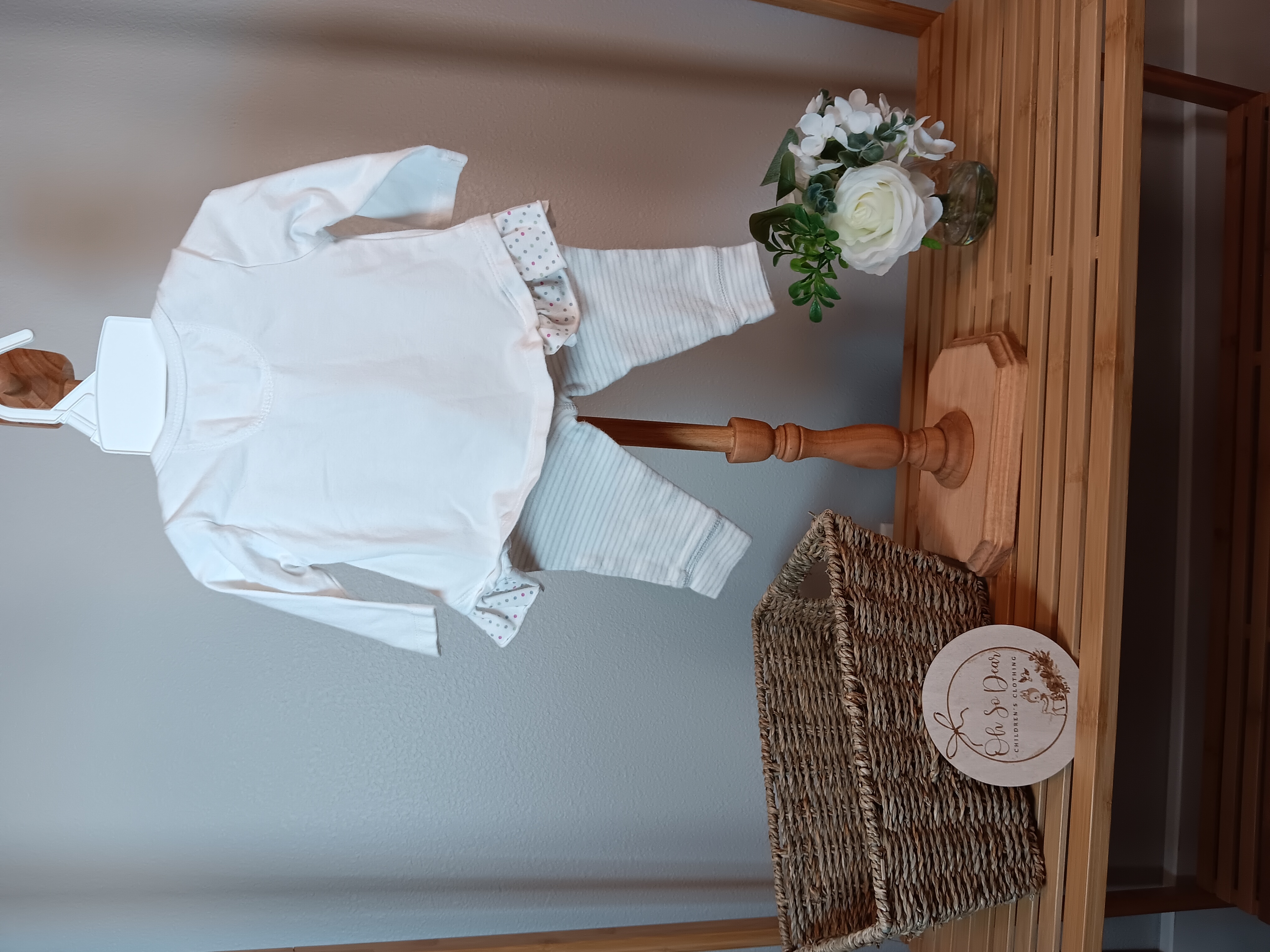 Naartjie Baby 0 to 3 months tunic shirt with newborn sized Carters stiped leggings 