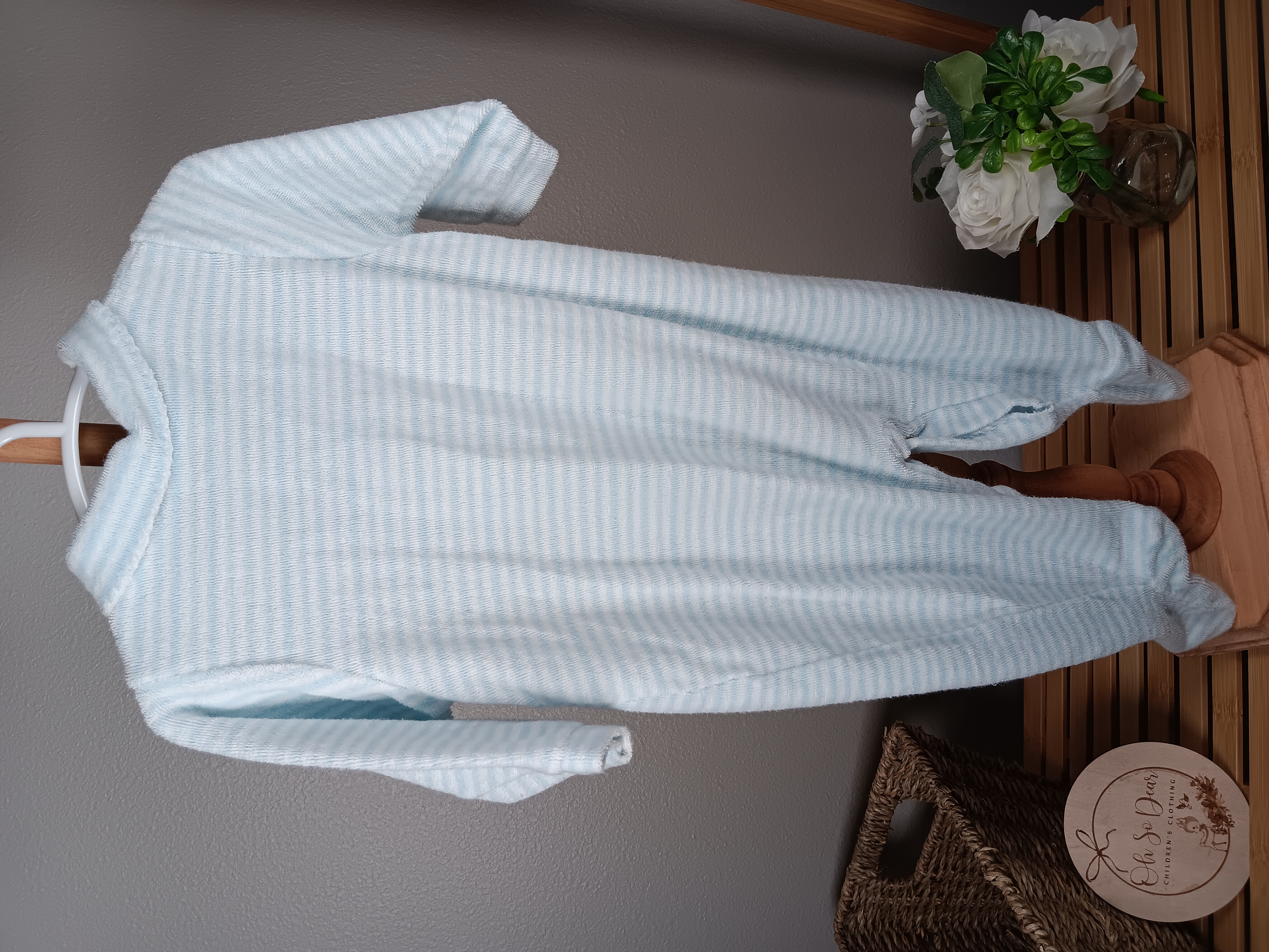 Baby Striped Sleepsuit by Carters size 3 to 6 months Soft Terry Cloth blue and white all-in-one infant sleepwear Vintage Y2K