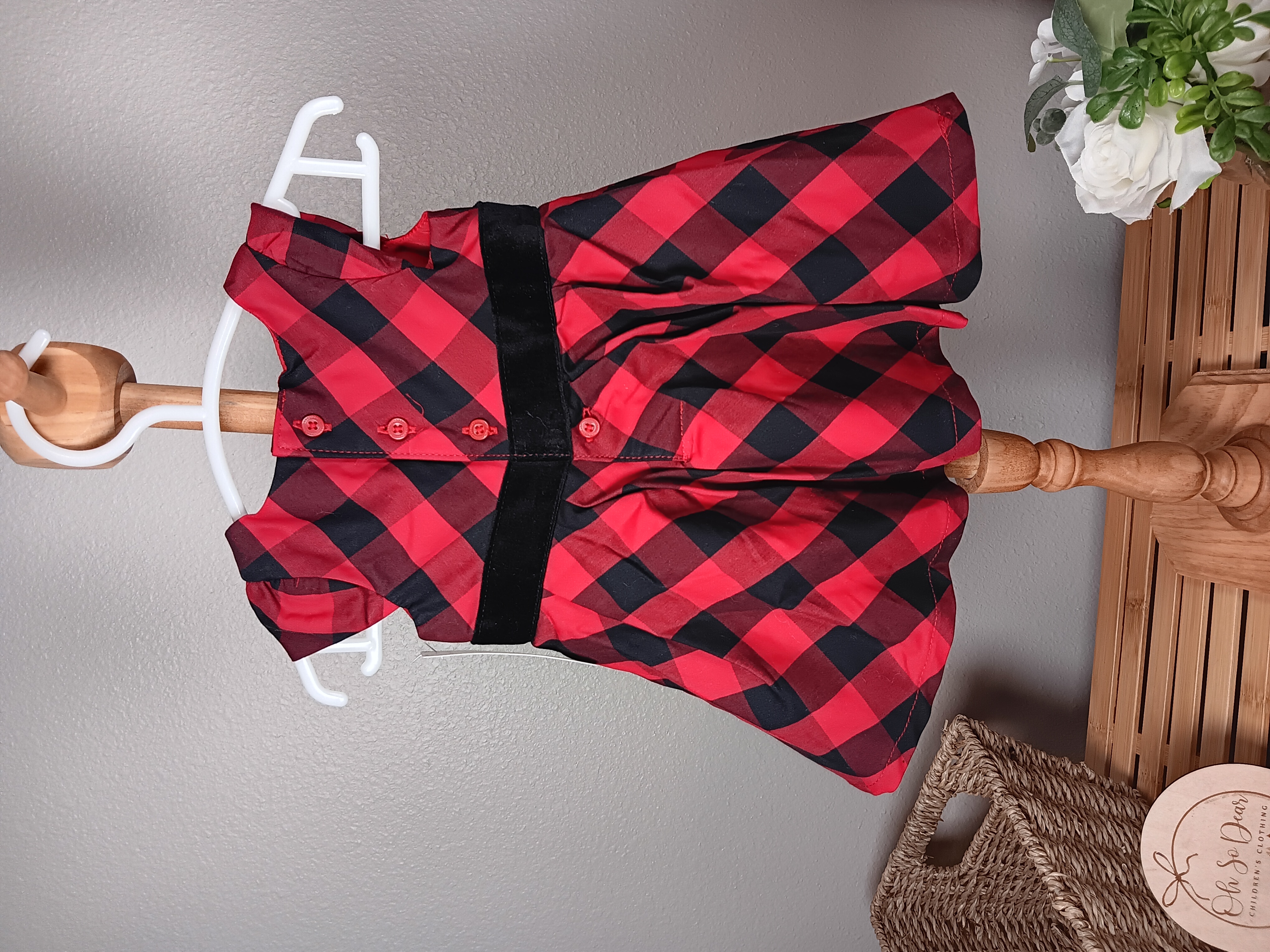 Red and Black Plaid Newborn Dress Elegant holiday dress with bow accent NWT from Just on you by Carters