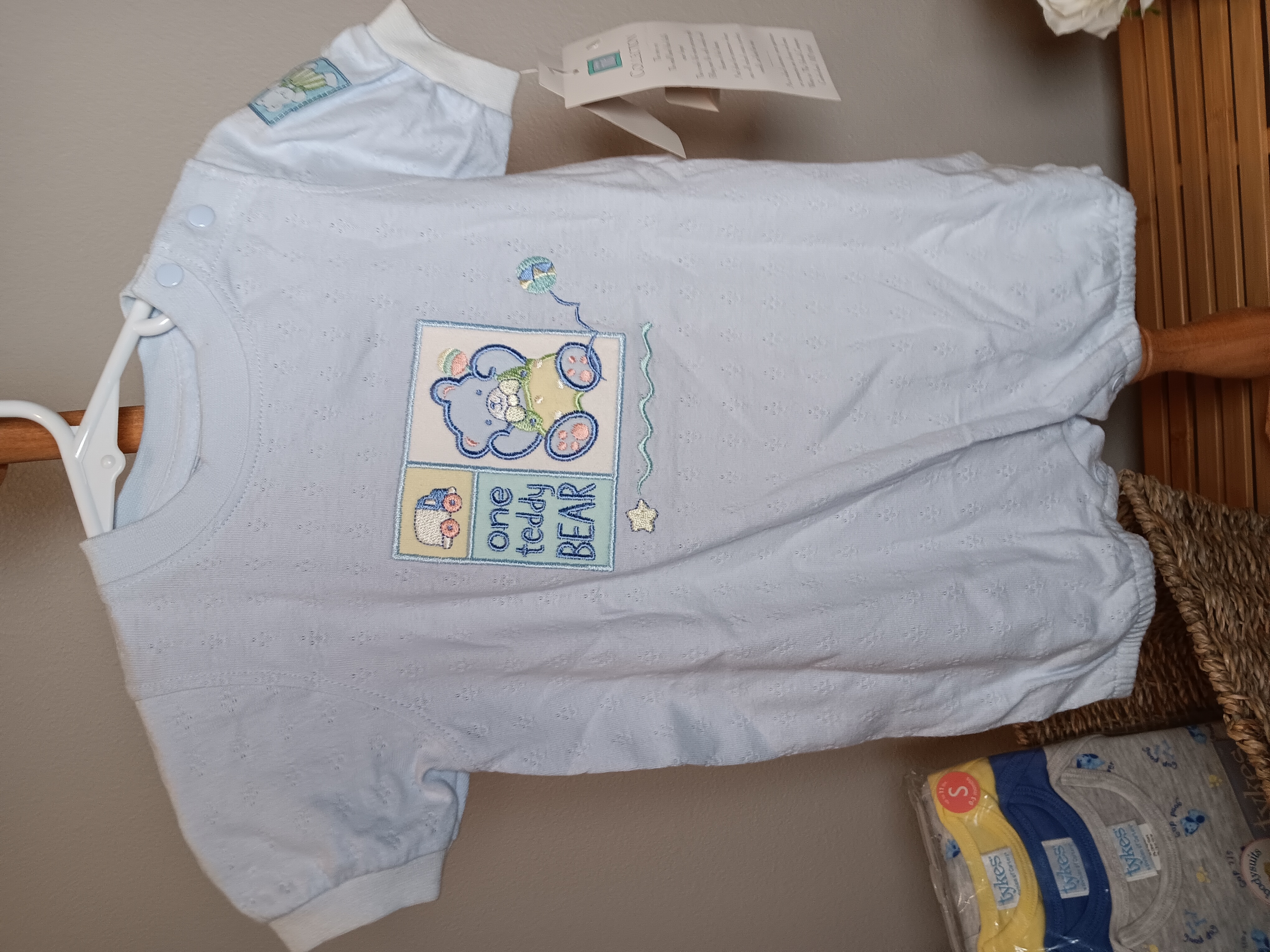 Baby Romper Soft Baby Blue with cute teddy bear Little Me size 6 to 9 months