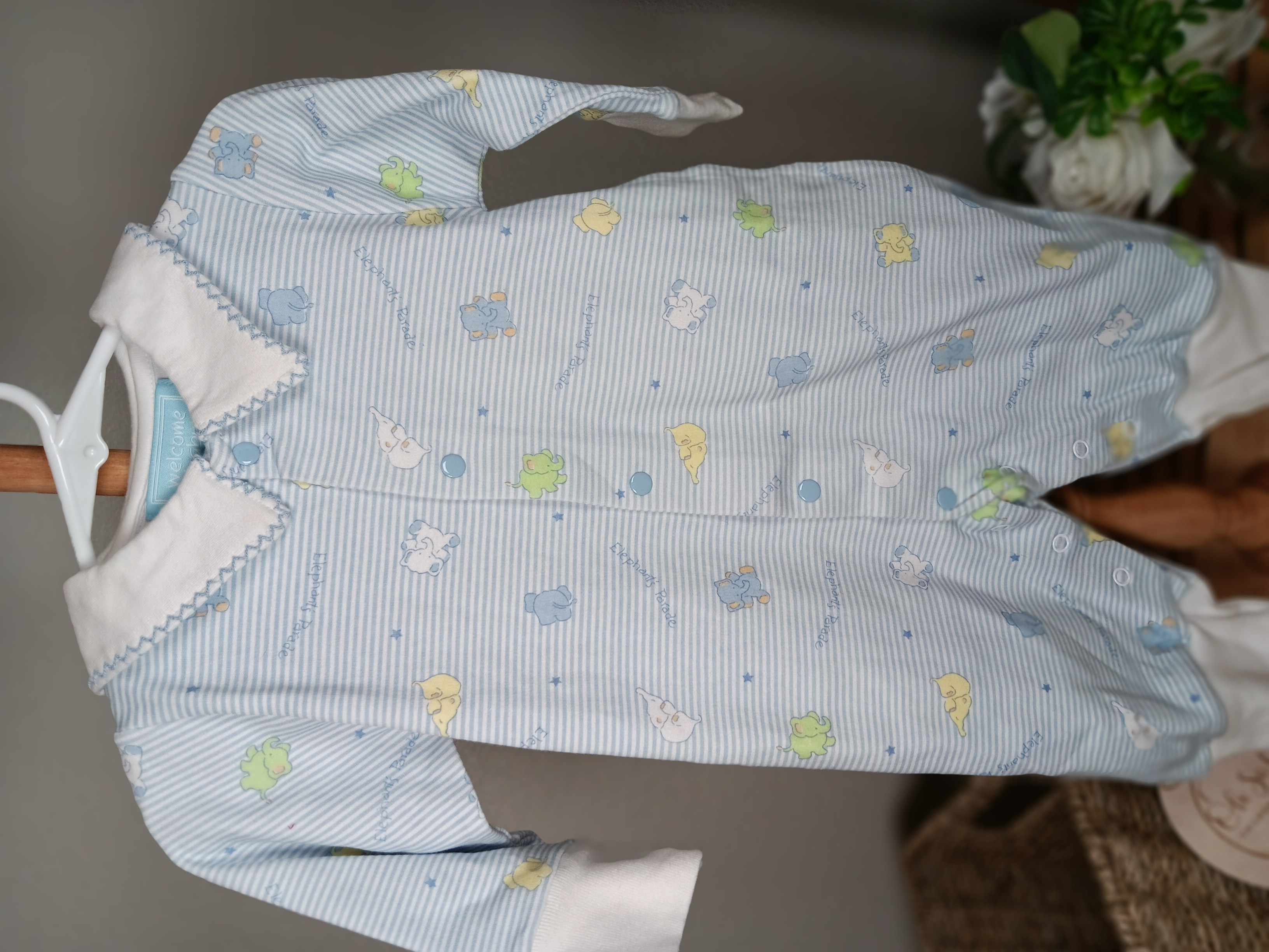 Baby Onesie Romper with Elephant print and sailor collar with embroidery size 6 months by Welcome Baby Y2K NWOT