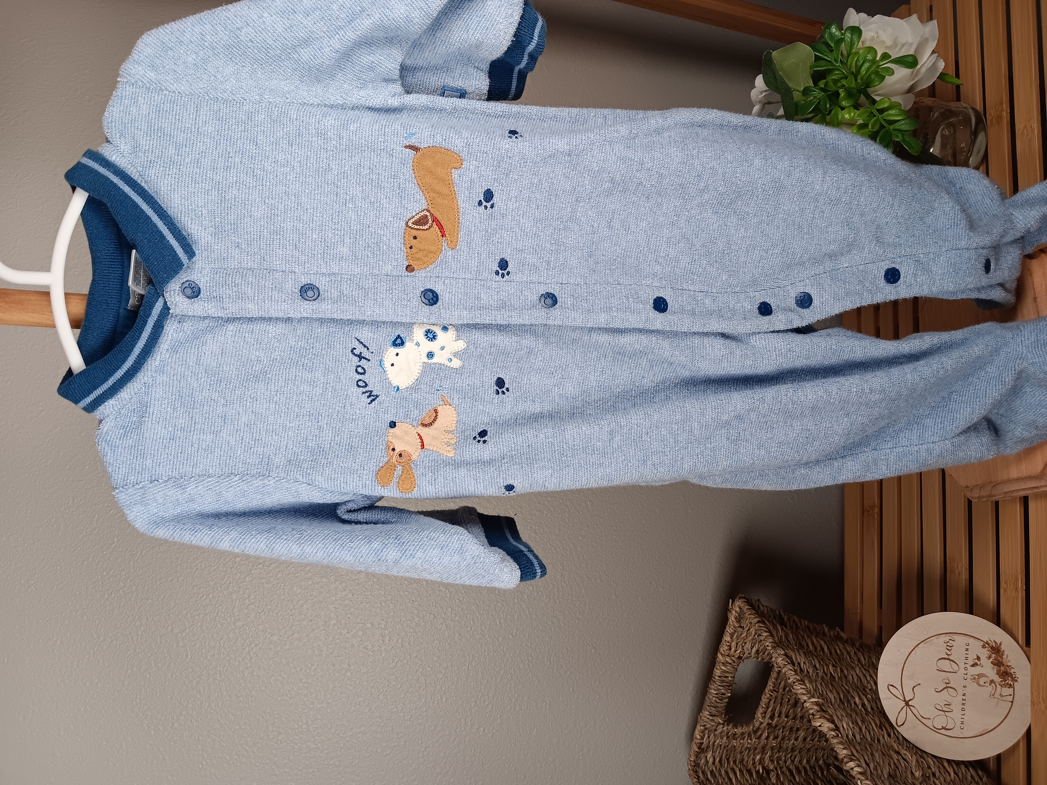 Baby Blue Fleece Onesie by Carters size 6 to 9 months Cozy sleeper with cute puppy print Vintage Y2K