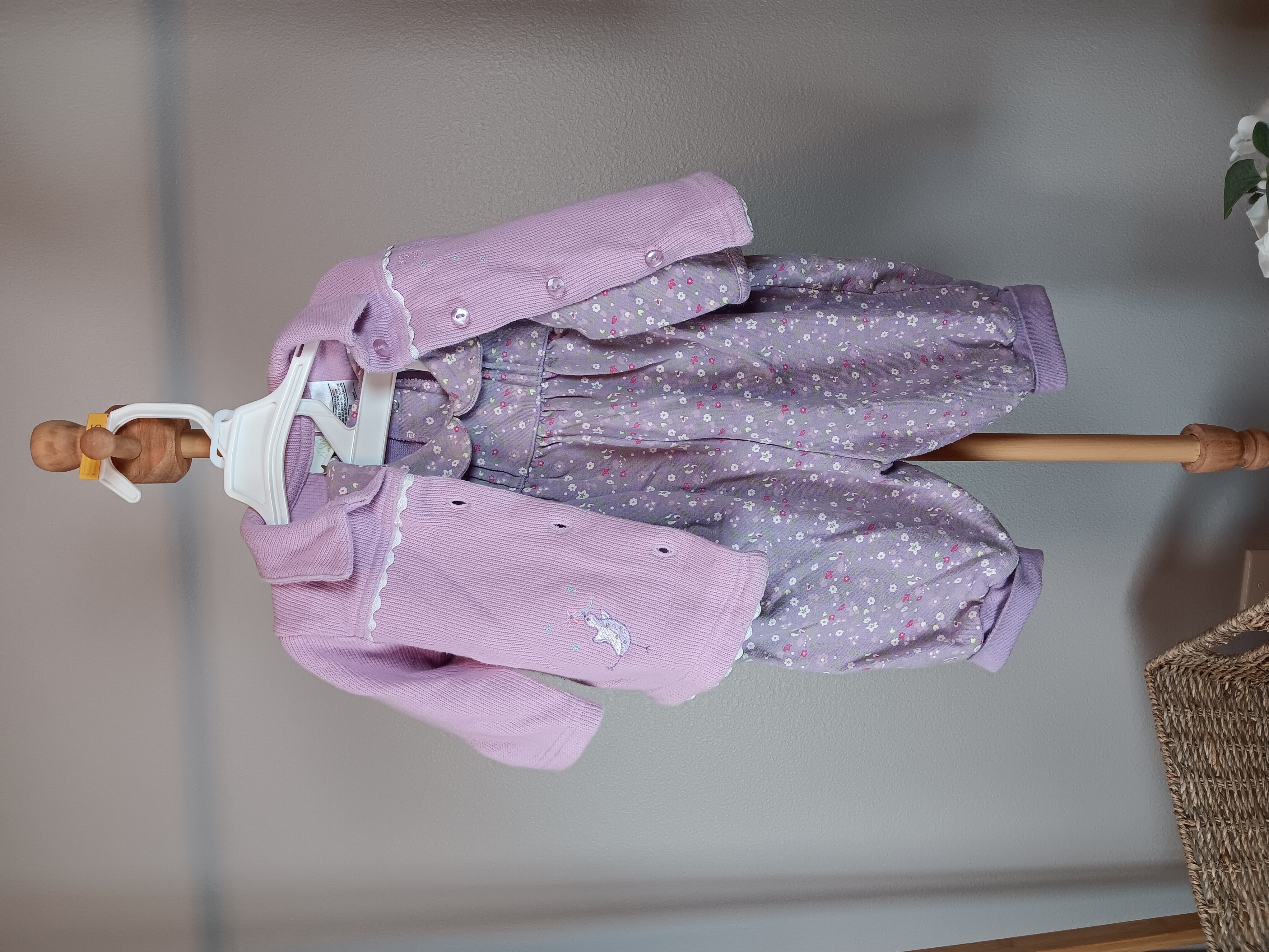 Long sleeved and pants flowered romper with jacket with bird on it Not a real set 6 months Vintage Y2K