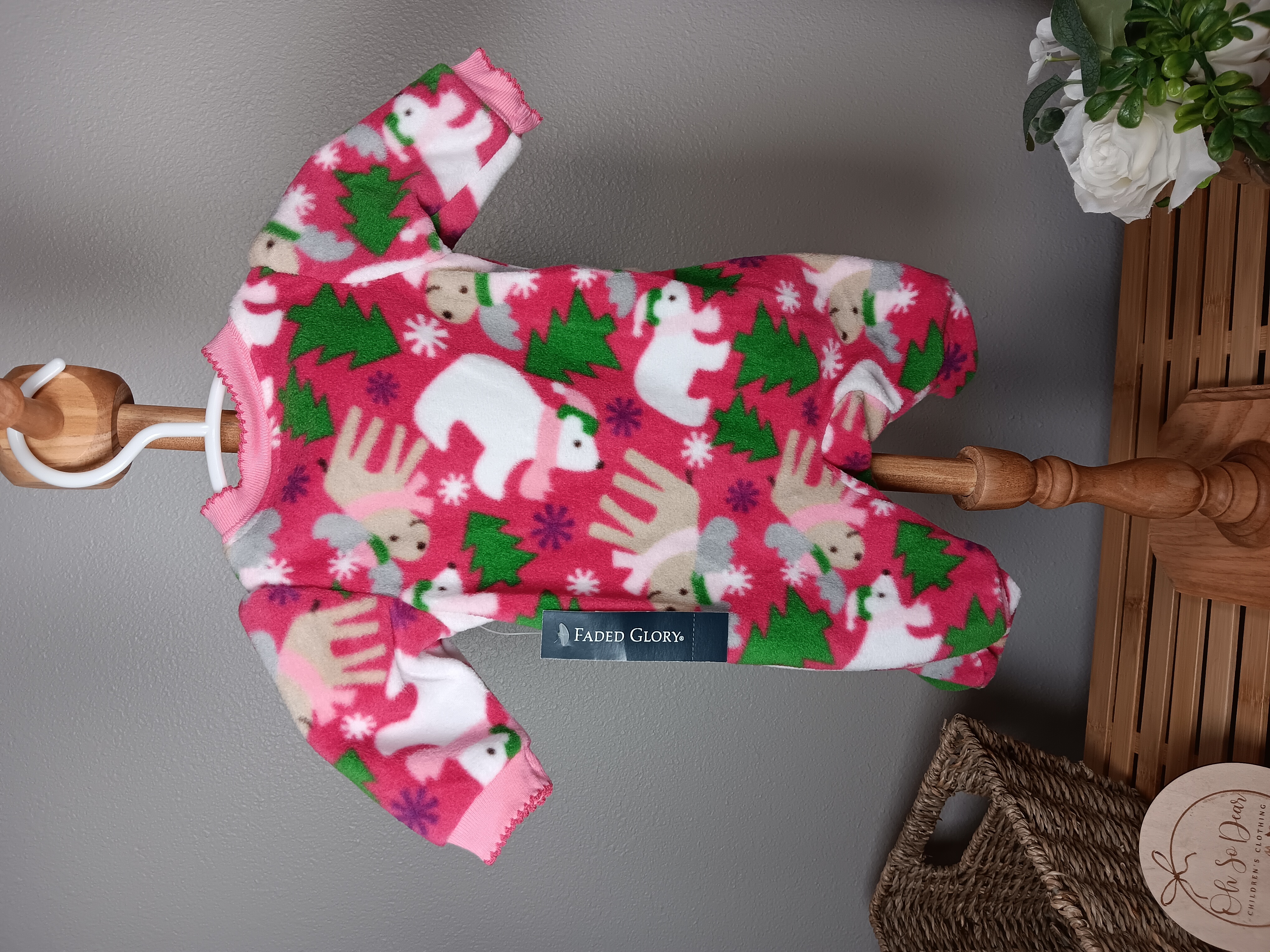 Cozy holiday-themed footed onesie Infant Fleece Christmas Winter Pajamas size Preemie NWT by Faded Glory