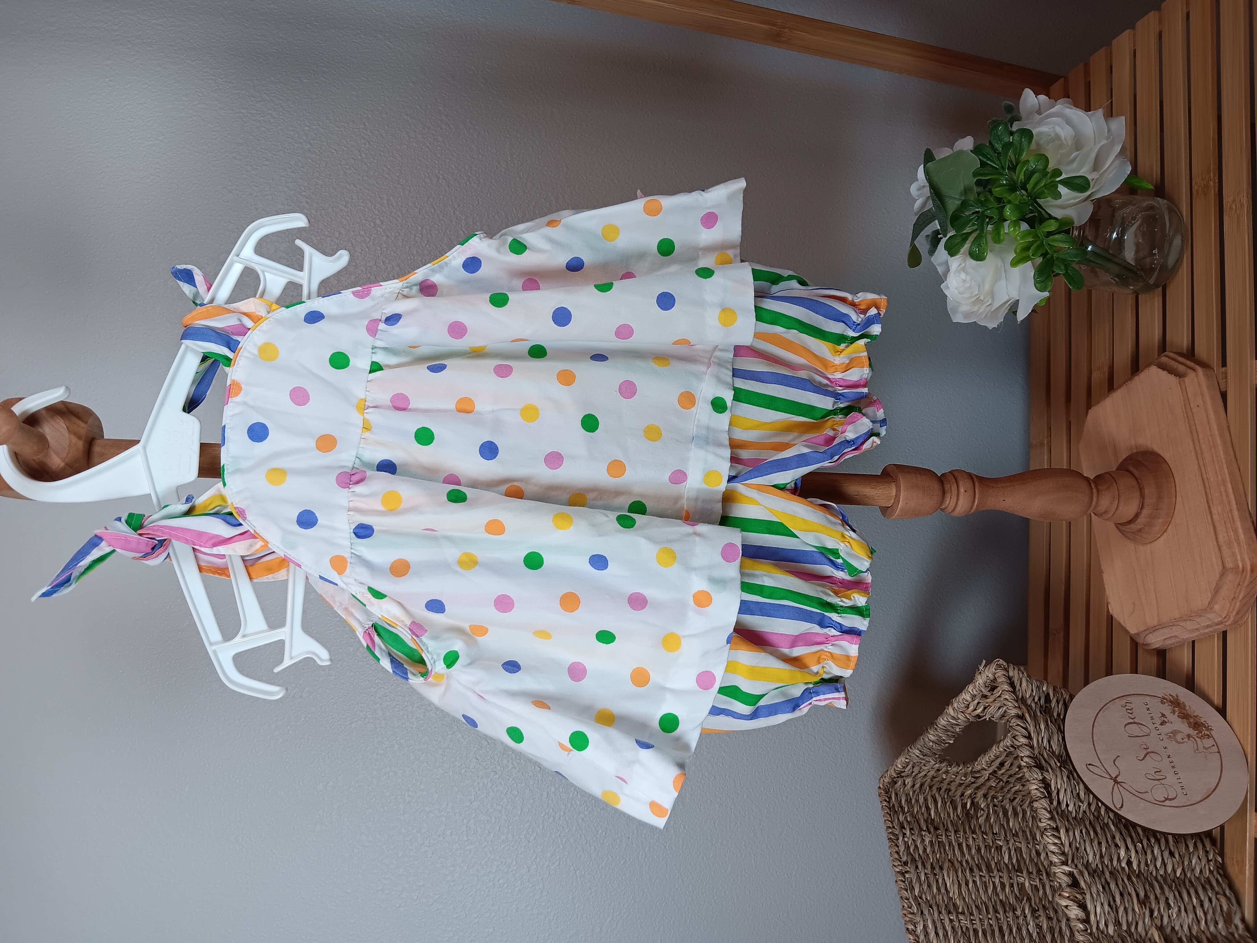 Colorful Polka Dot Baby Romper Adorable spring outfit with butterfly applique  guessing 6 to 12 months