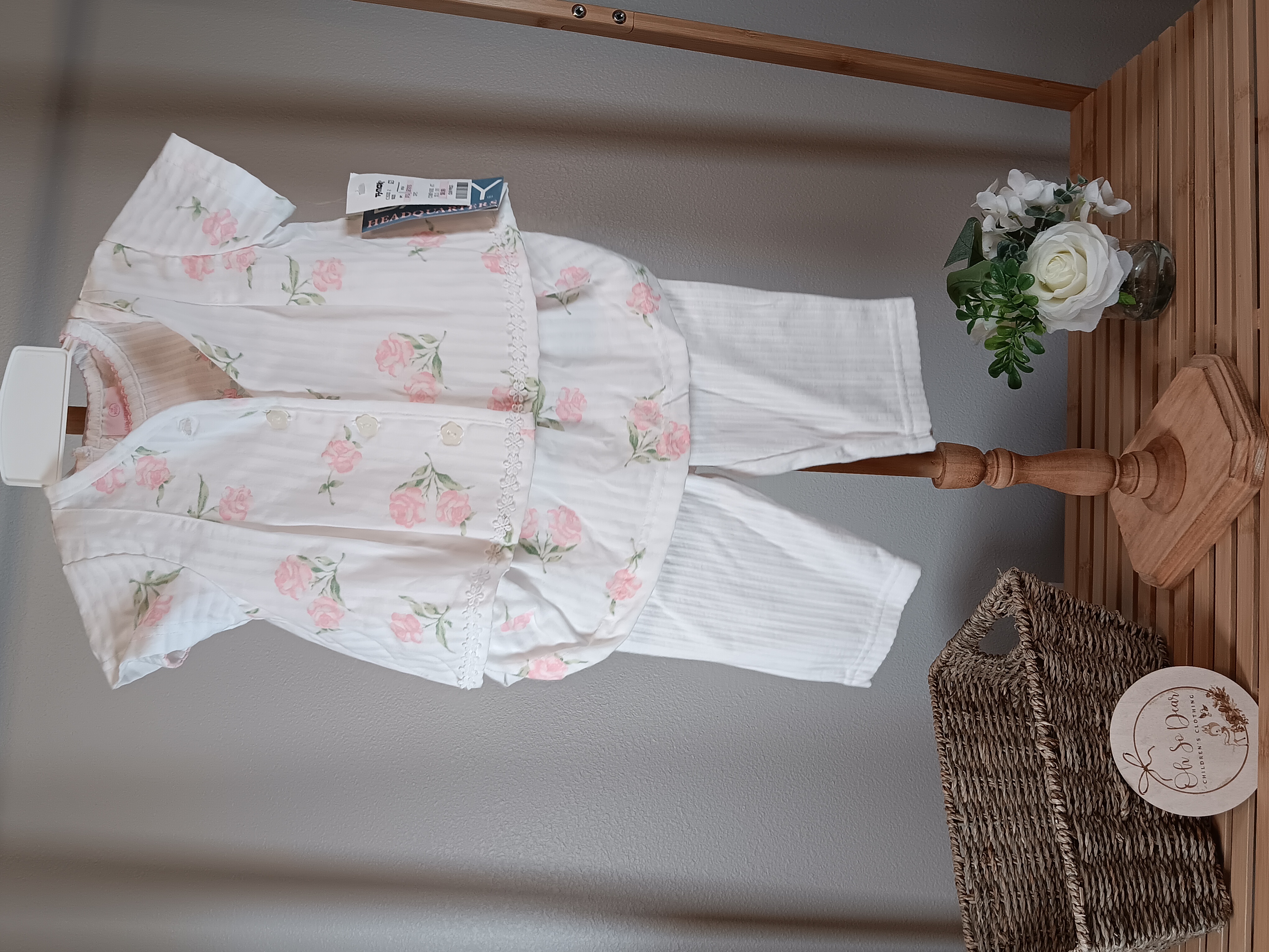 3 piece set with rose design by Baby Headquarters NWT, Shirt, Jacket and pants with overskirt attached 18 months 