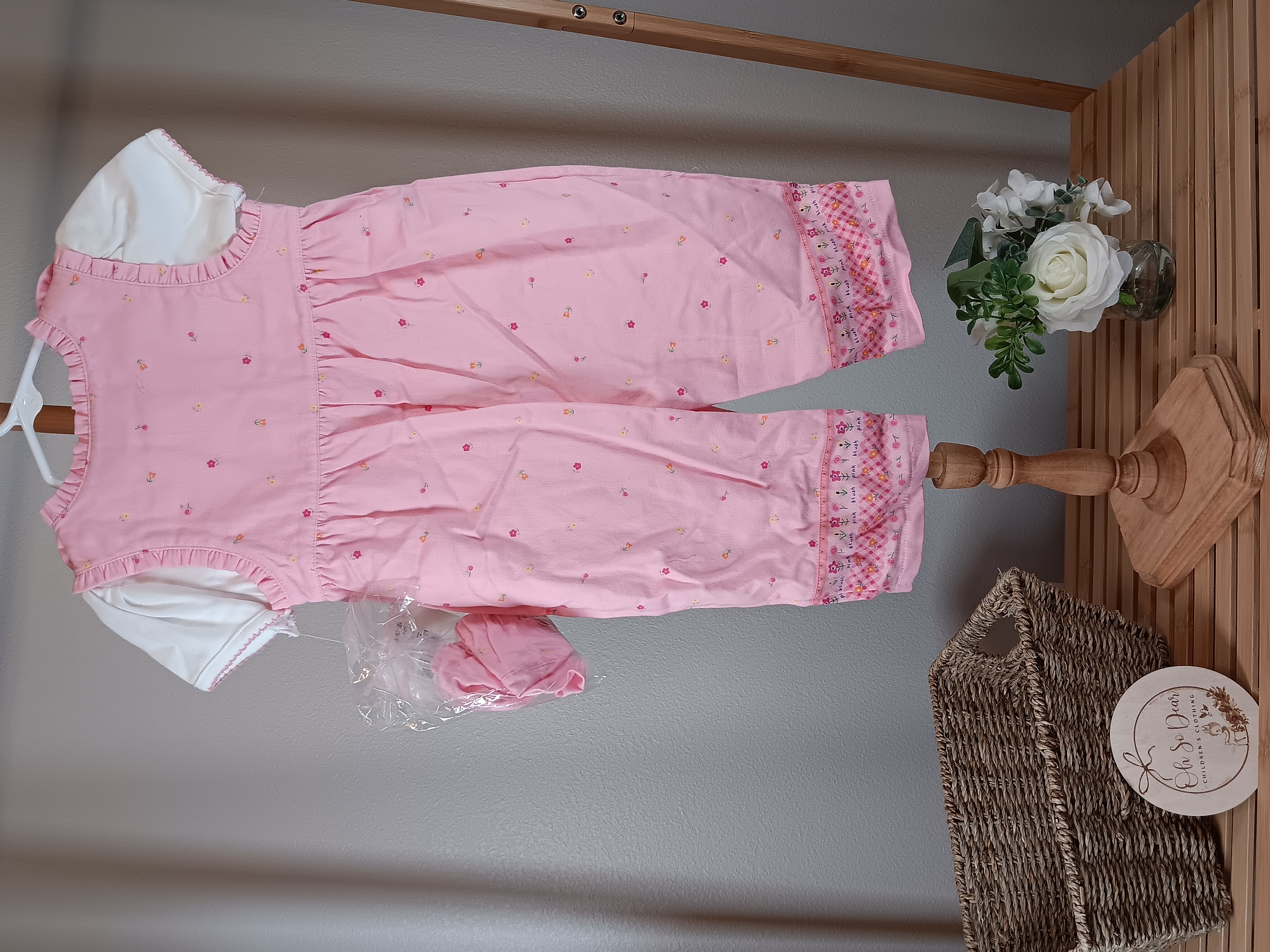 Baby Girl Pink Overall Set with Hat size 6 to 9 months from First Moments brand NWT
