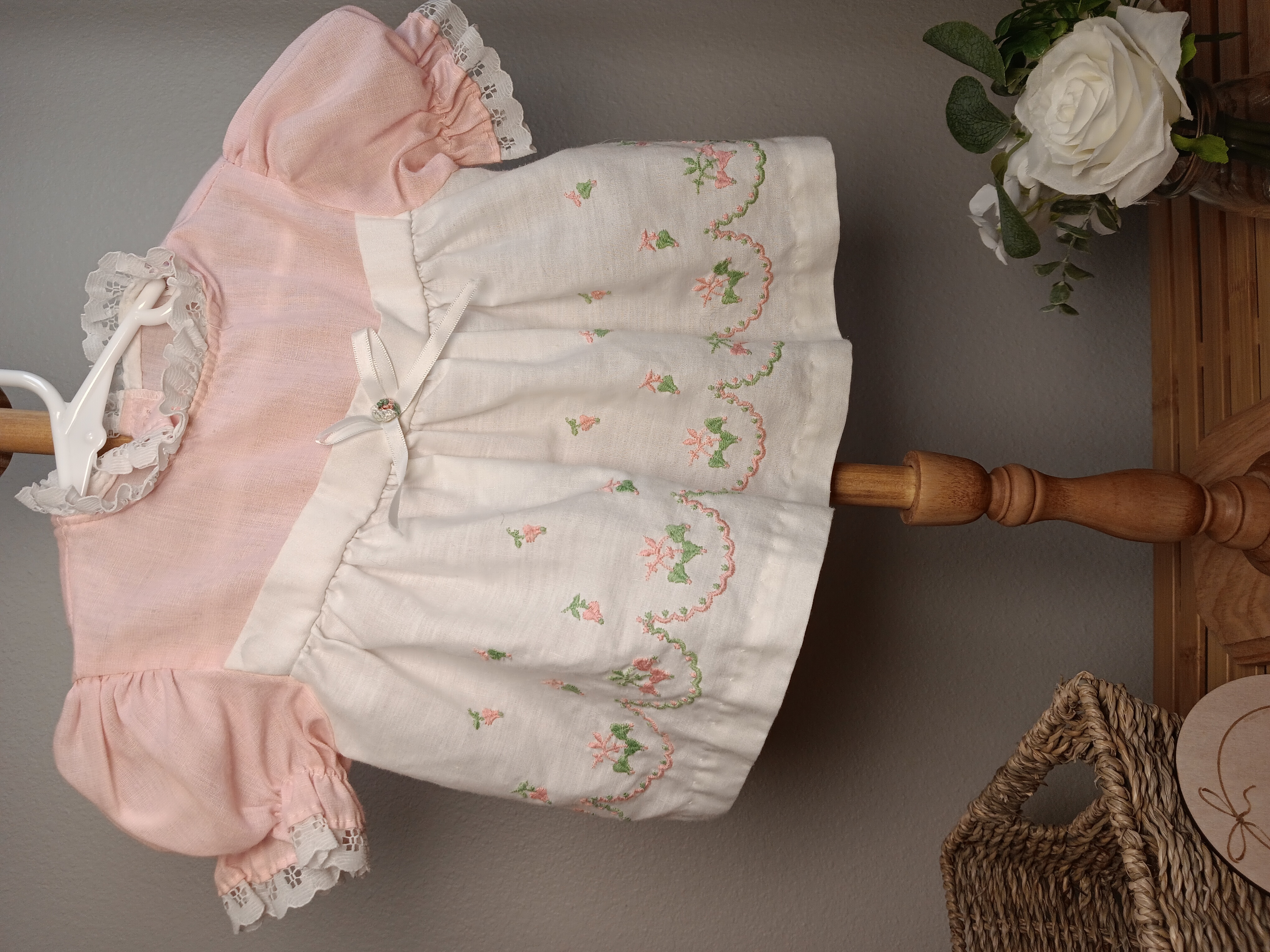 Vintage Pink and White Baby Dress size 24 months on tag guessing 12 months actual fit