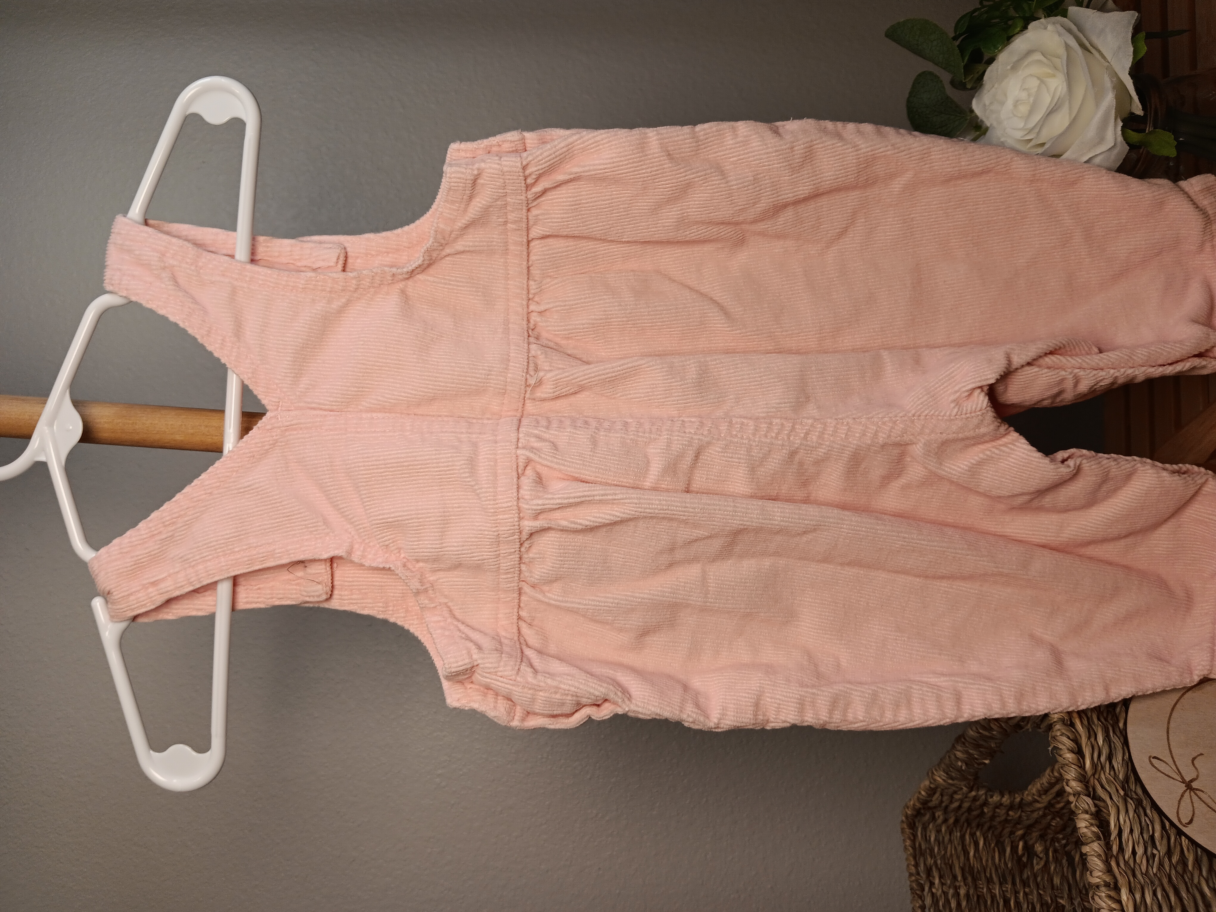 Baby Pink Corduroy Overalls, Adorable floral-embroidered overalls for infants Baby Oshkosh B'Gosh size 3 to 6 months