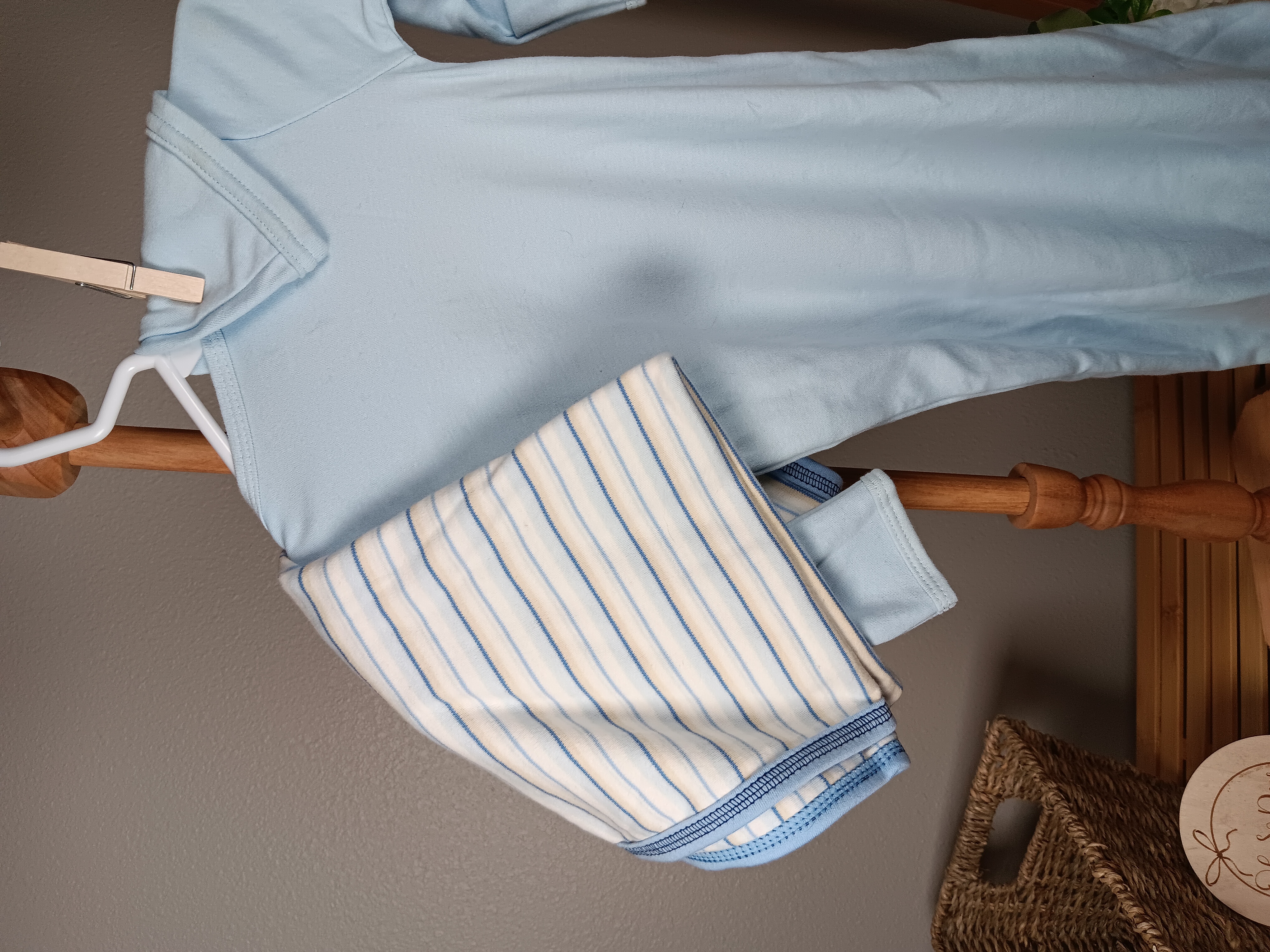 Baby Sleep Gown, Hat and Blanket Set Cozy blue infant outfit with matching striped blanket with puppies by Just one Year NWOT