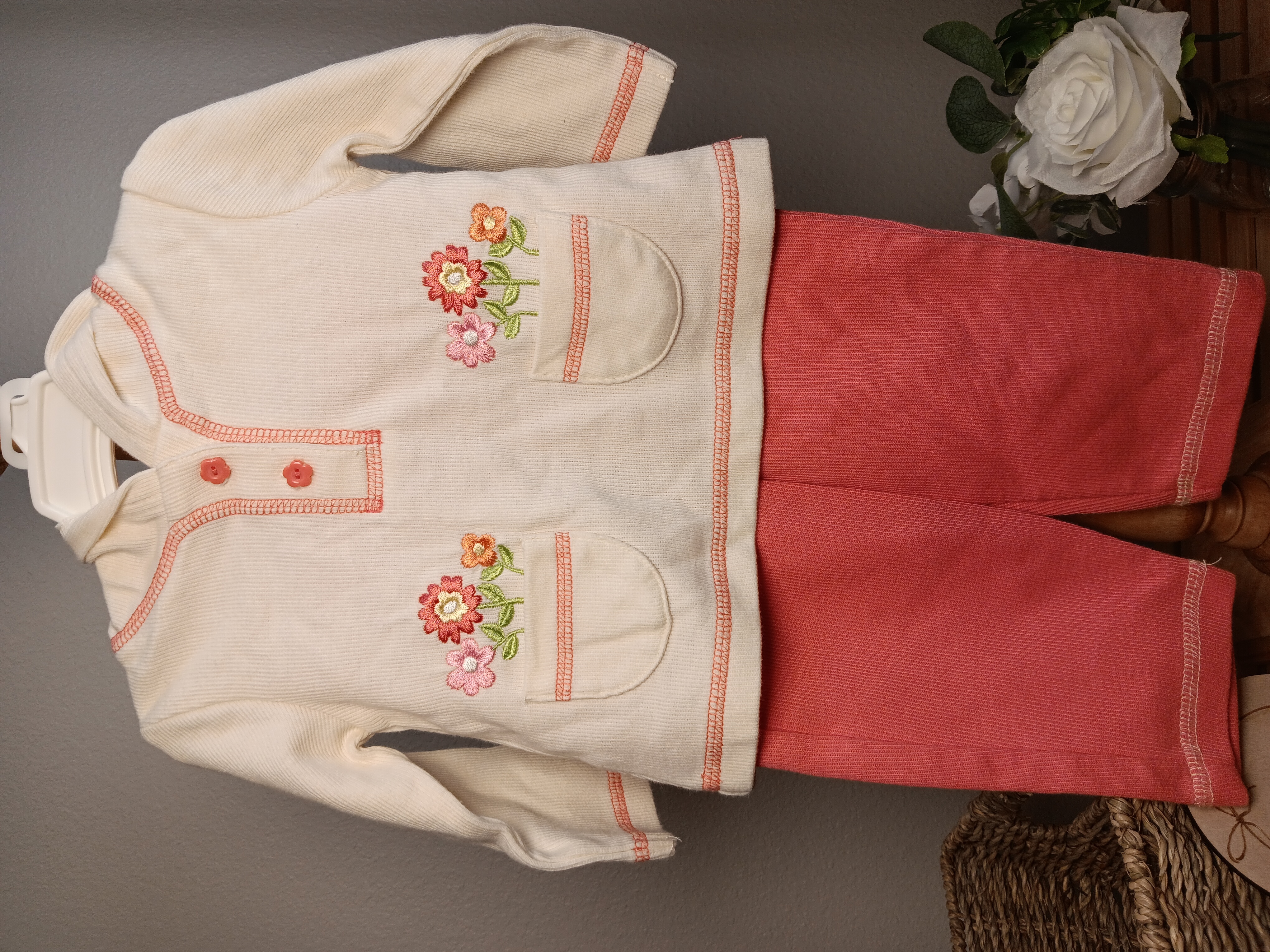 Girls' Floral Embroidered Outfit Fisher Price brand 3 to 6 months Flawed 