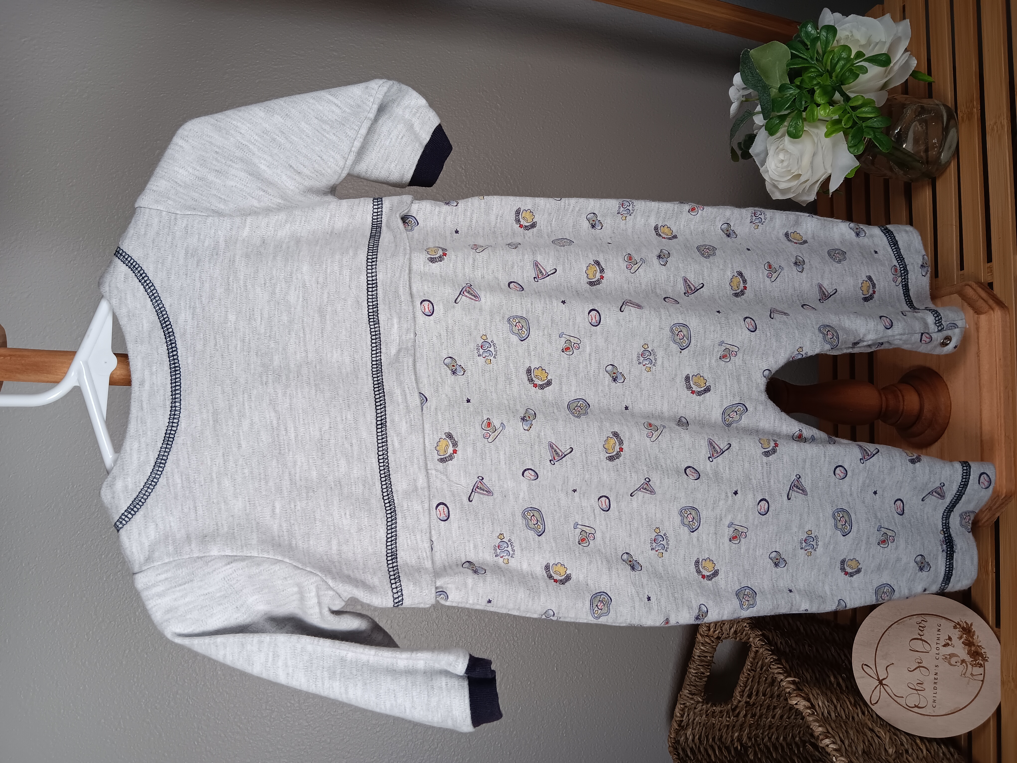 Baby Onesie Romper by Nanette size 12 months Vintage Y2K Soft cotton one-piece with Baseball motif