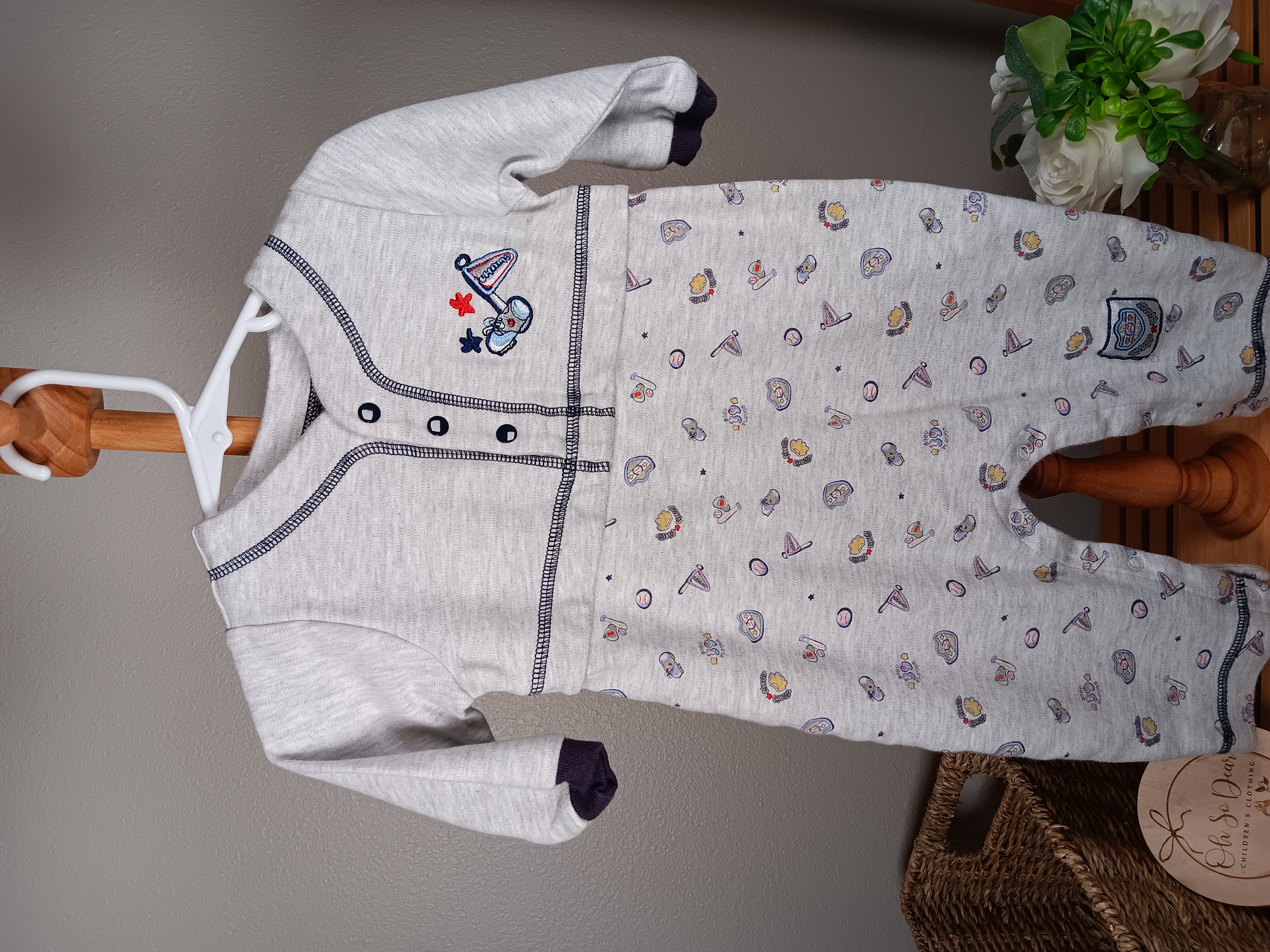 Baby Onesie Romper by Nanette size 12 months Vintage Y2K Soft cotton one-piece with Baseball motif