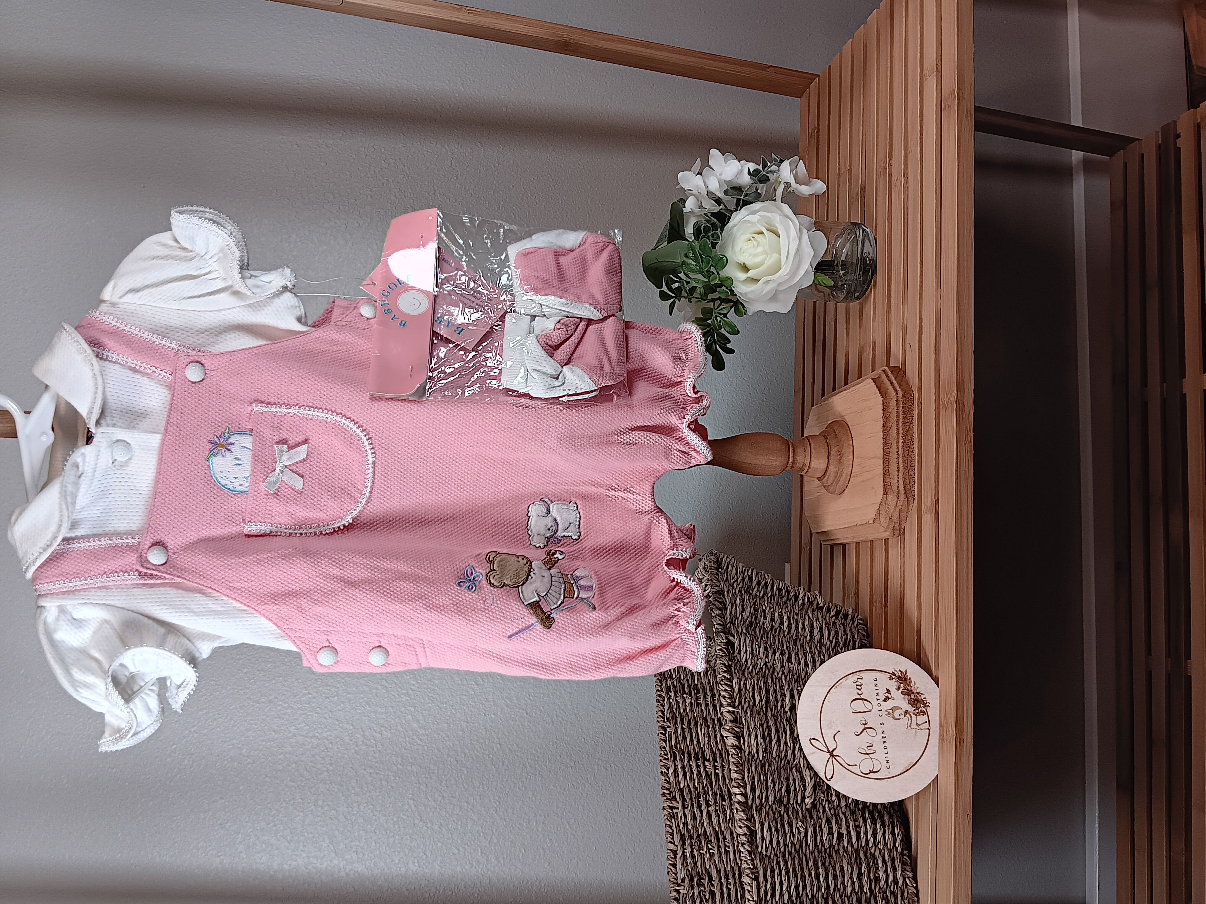 Baby Golf brand NWT set of Overalls Romper, Shirt and lace up look Booties size 3 to 6 months looks bigger