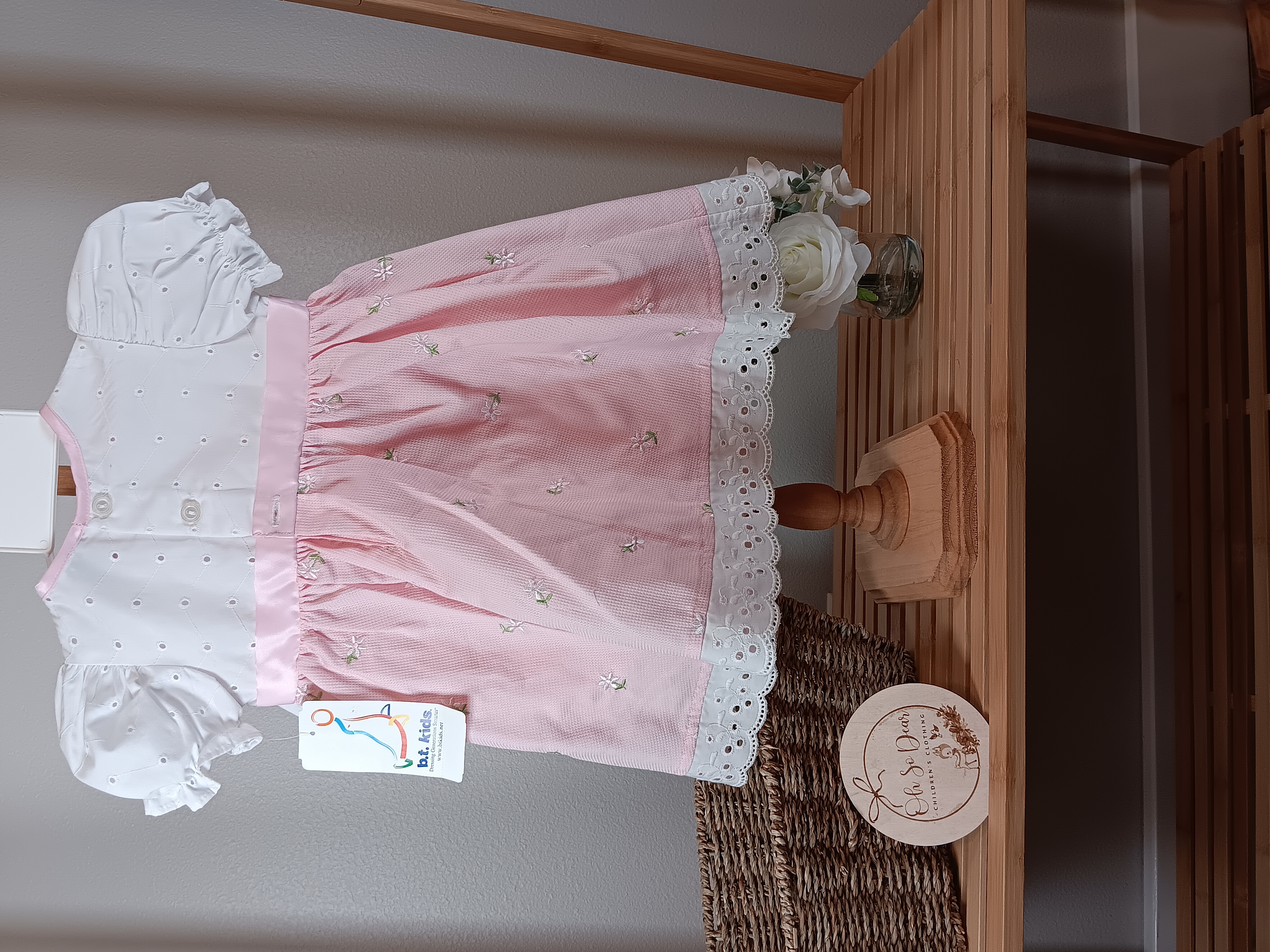Pink Baby Dress with Matching Bonnet and Bloomers size 6 to 9 months by B.T. Kids