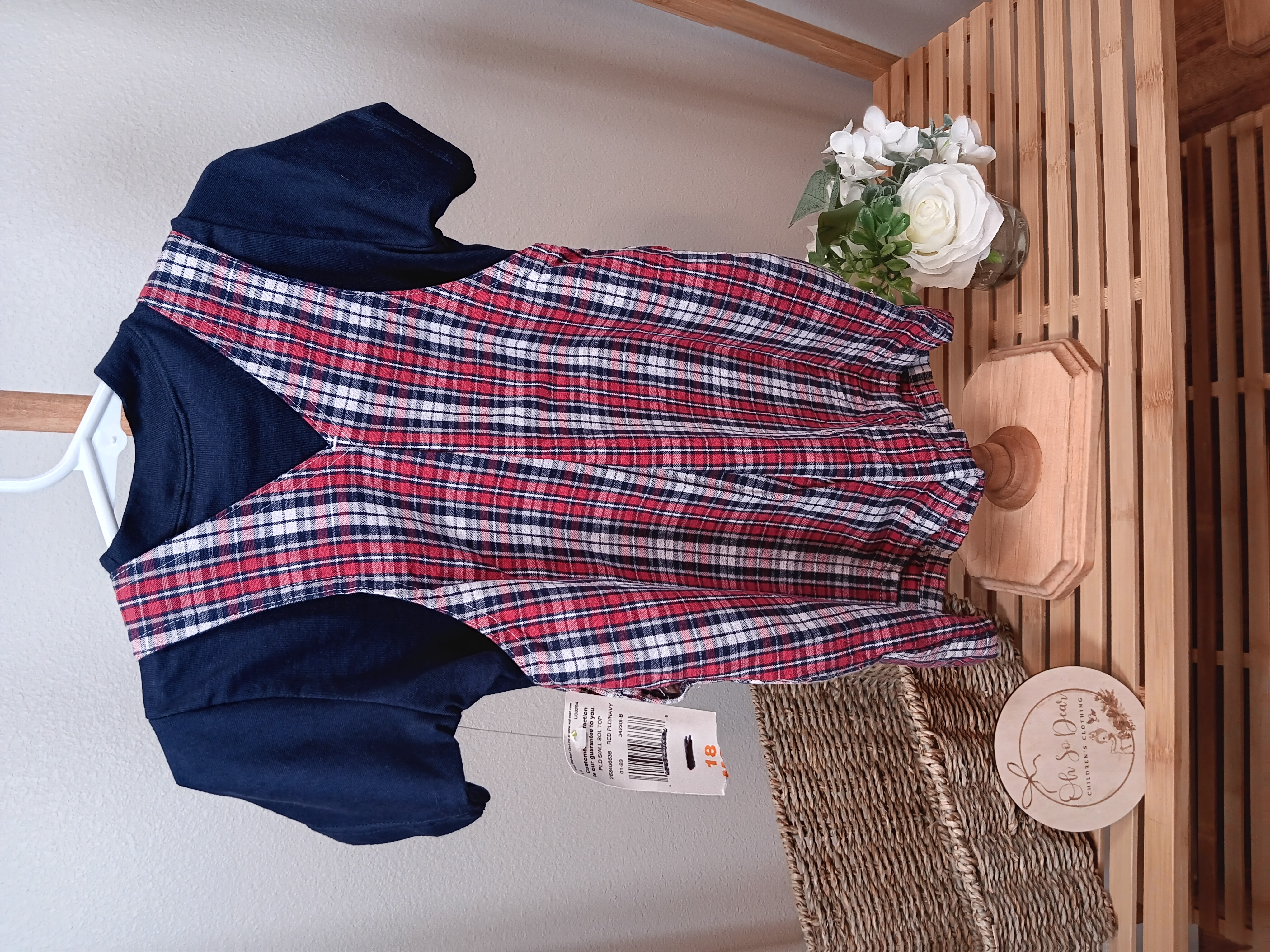 Darling 2 piece In Design Kid brand plaid short all with shirt Jeep embroidered on chest size 18 months 