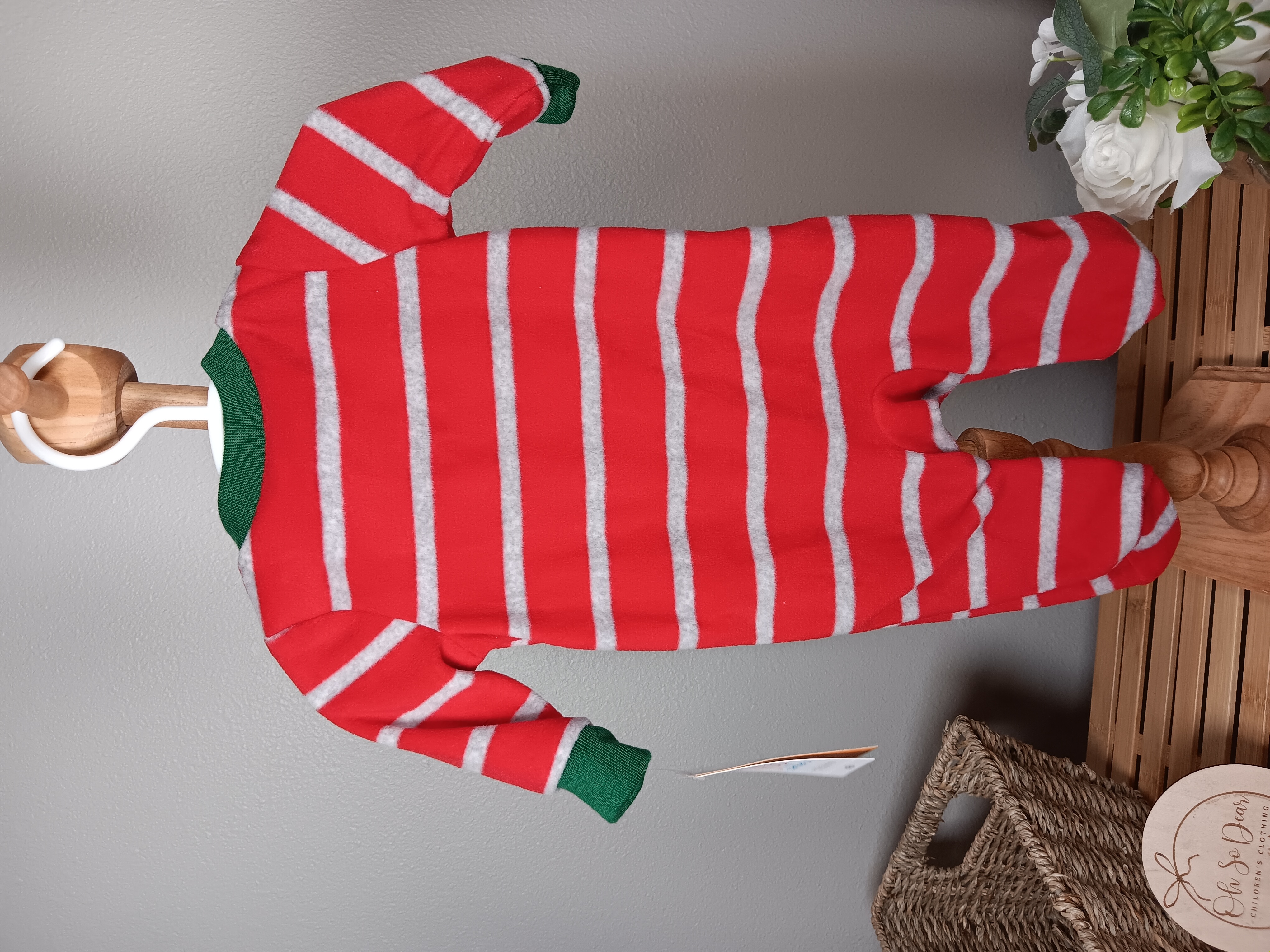Infant Reindeer Stripe Sleepsuit Cozy red and white striped baby sleeper with reindeer design Just one you brand size newborn NWT