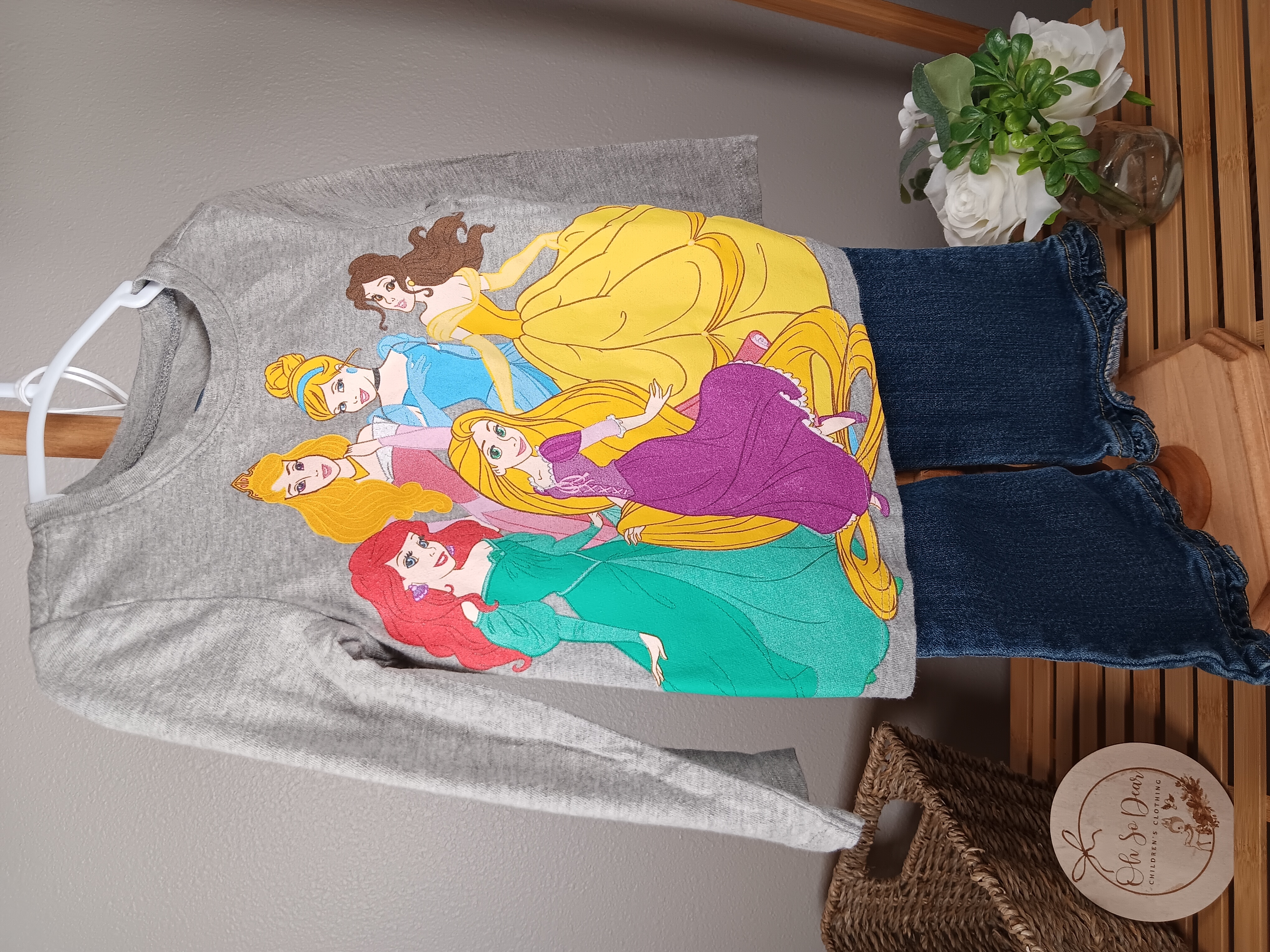 Disney Princess Long Sleeve Shirt and Jeans Set, shirt by Disney 18 to 24 months Ruffles Jeans by Children's Place size 18 months