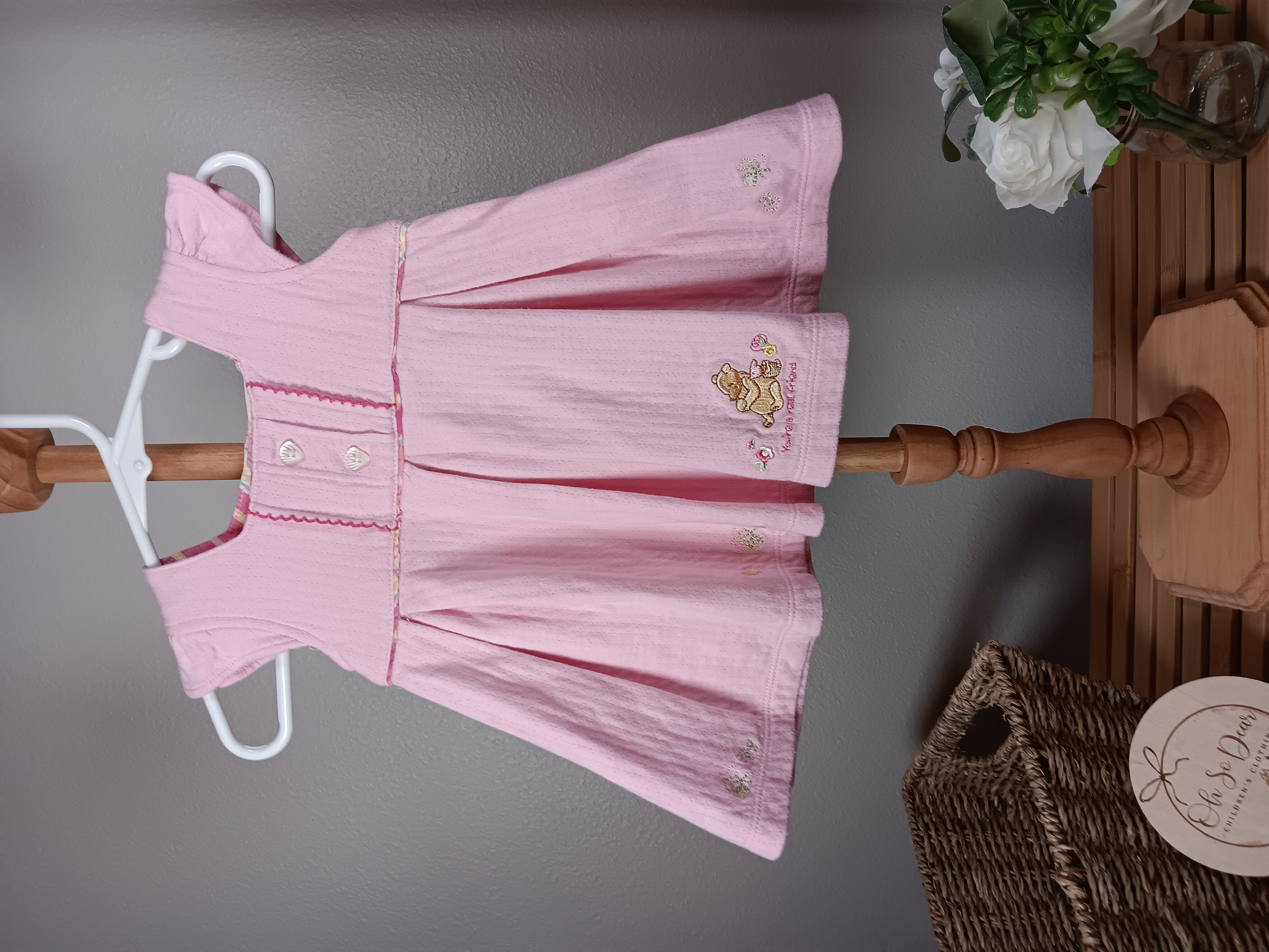 Adorable pink dress with Pooh bear embroidery size 3 months