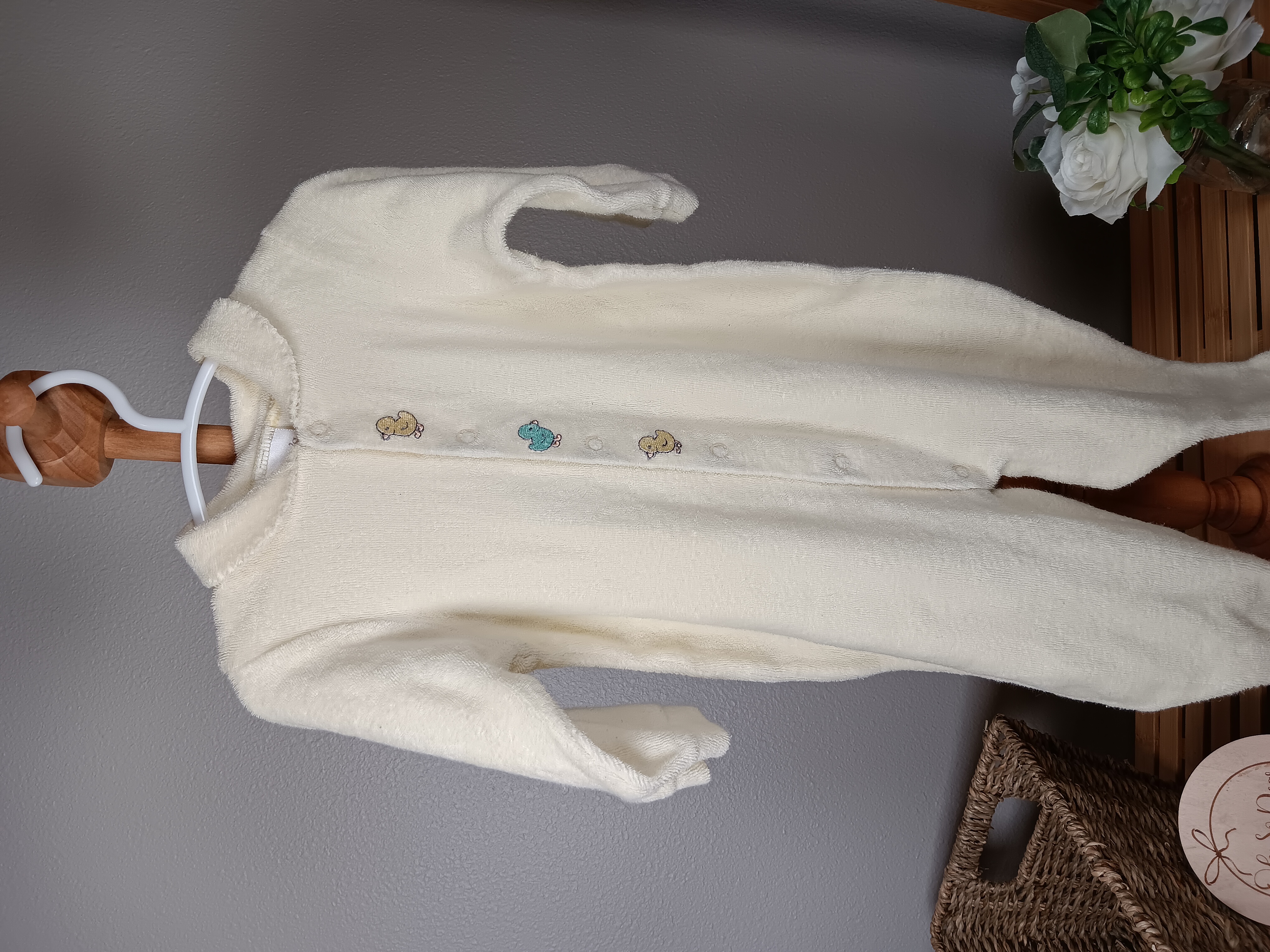 Carters Terry cloth light yellow sleep and play size 3 to 6 months with Ducky appliques down front in GUC