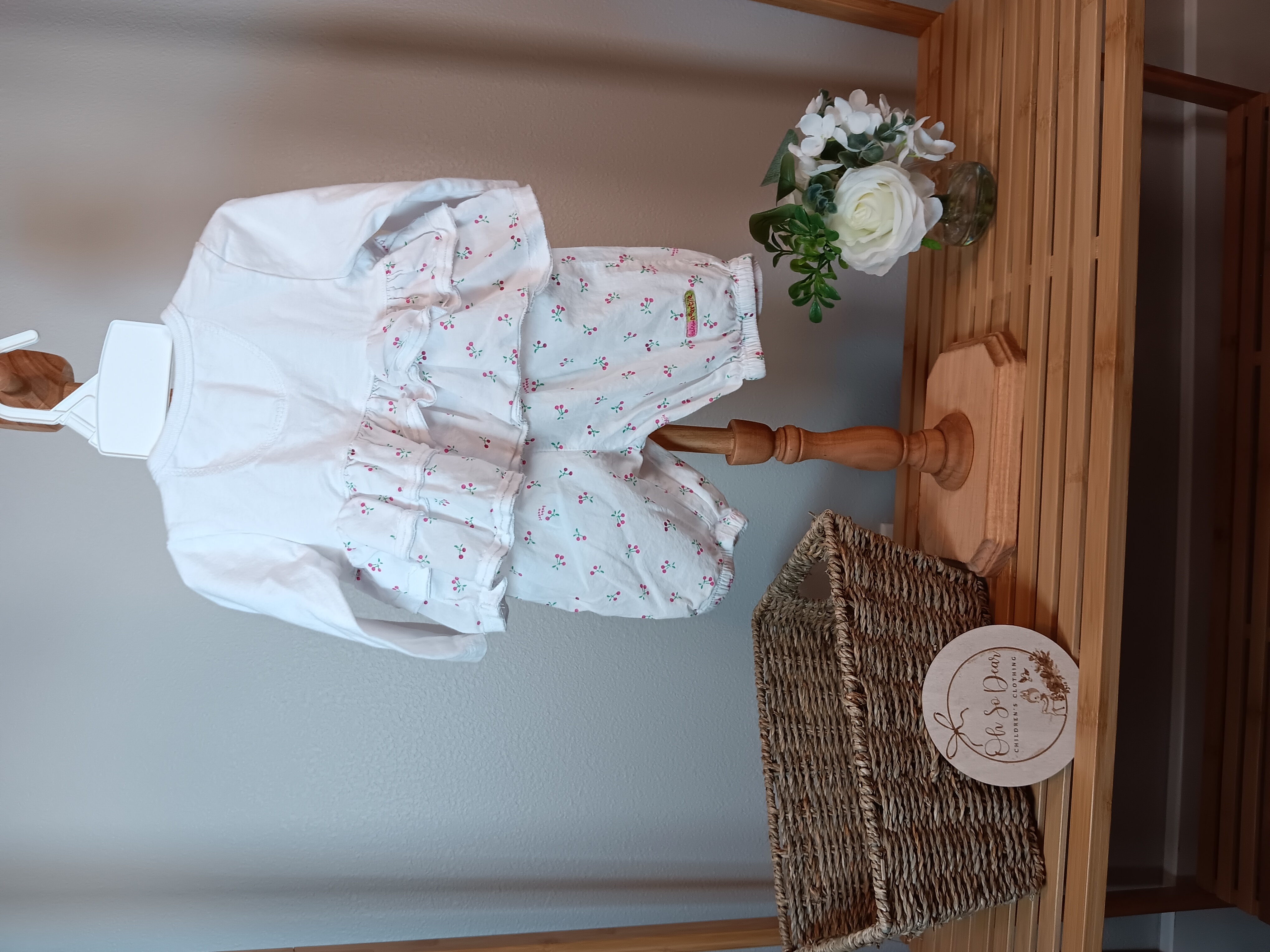 Naartjie Baby Jacket shirt with pants with cherries pattern on it. Sze 0 to 3 months