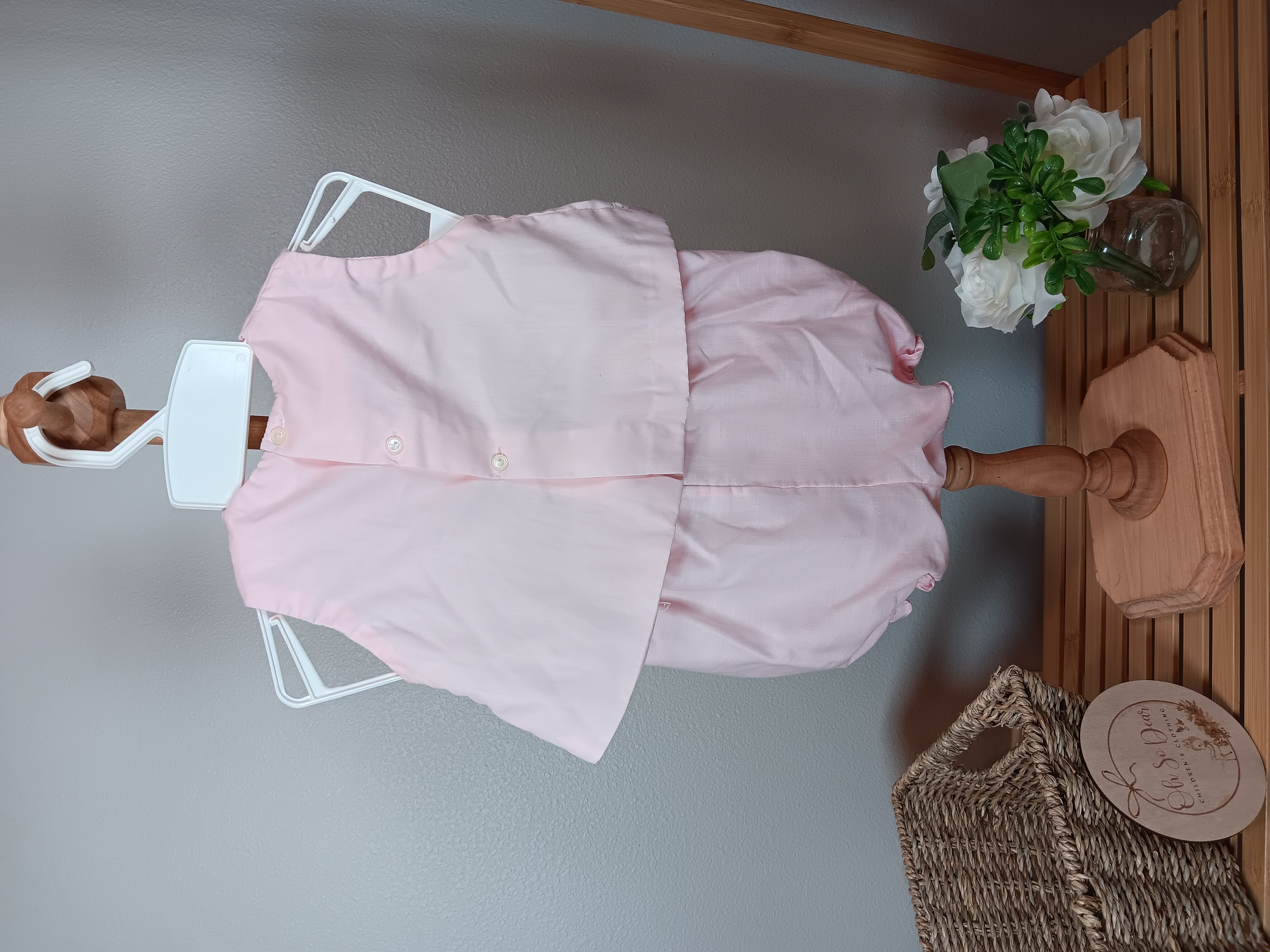Baby Pink Adorable bunny embroidered infant outfit dress guessing 3 to 9 months size Vintage