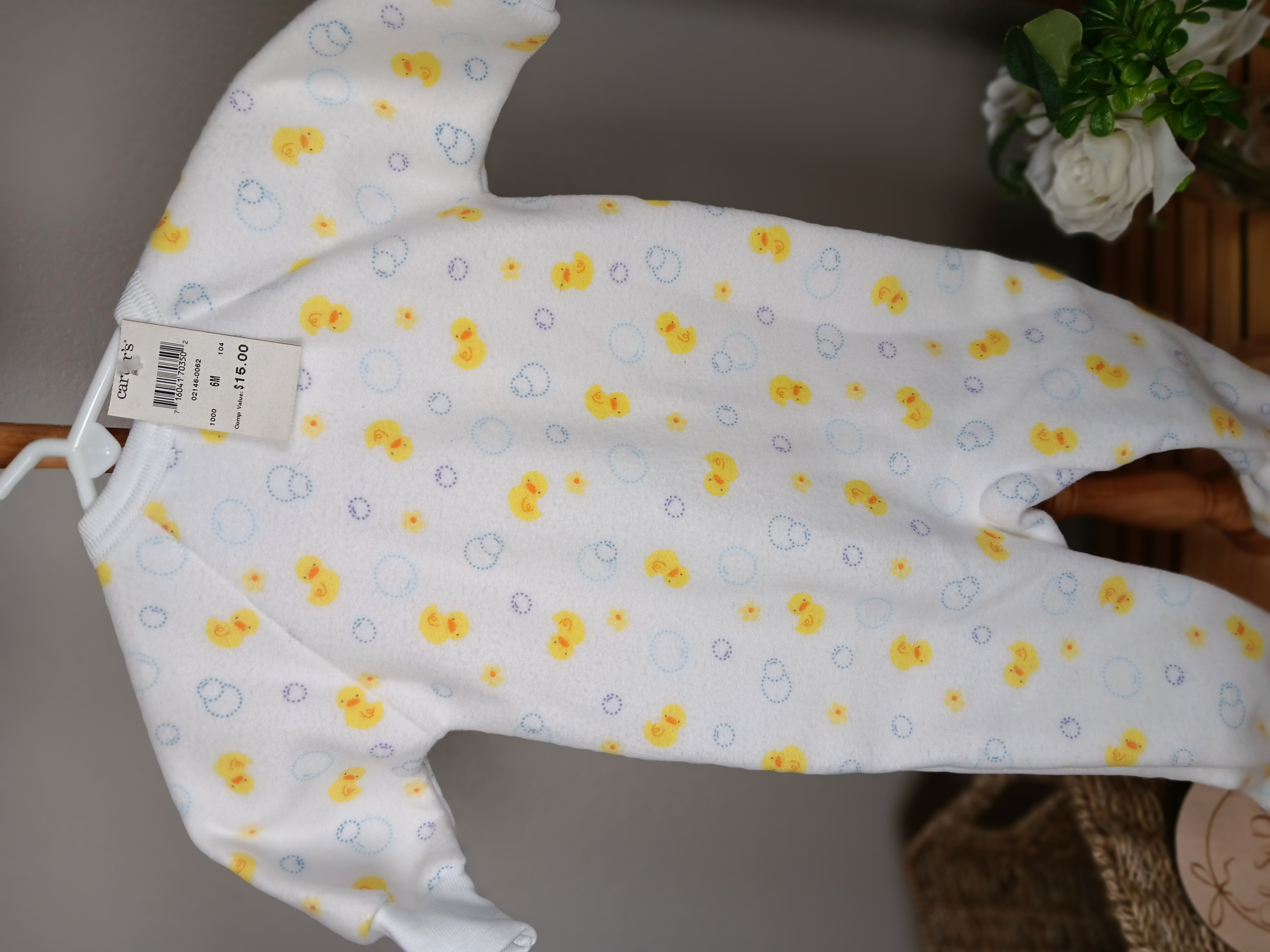 Carters brand Fleece Baby Sleepwear Onesie Duckie with Bubbles size 6 months NWT
