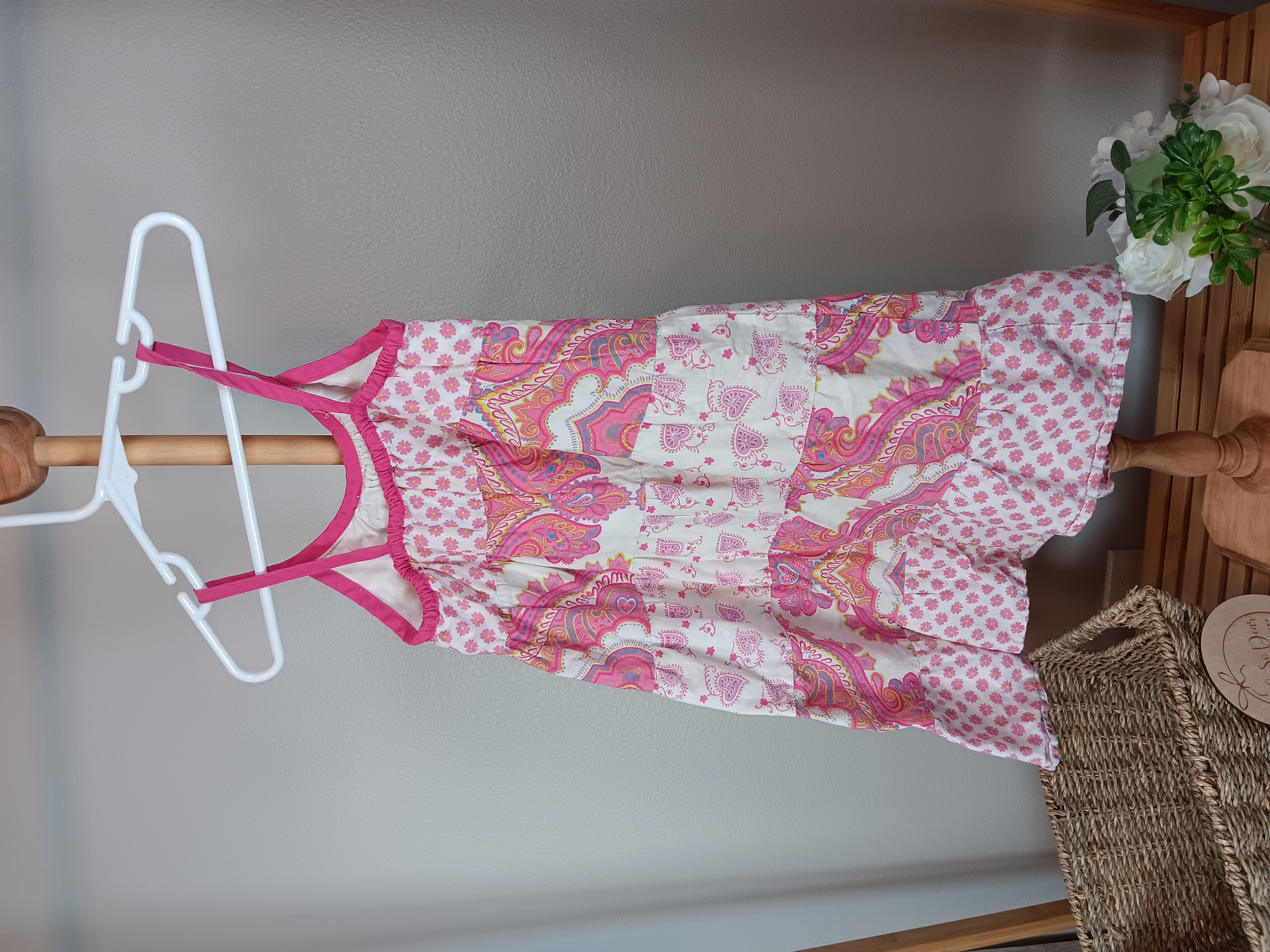 Girls' Pink Patchwork Midi Sundress, Light, comfortable, and perfect for summer days, Gap size 2 years