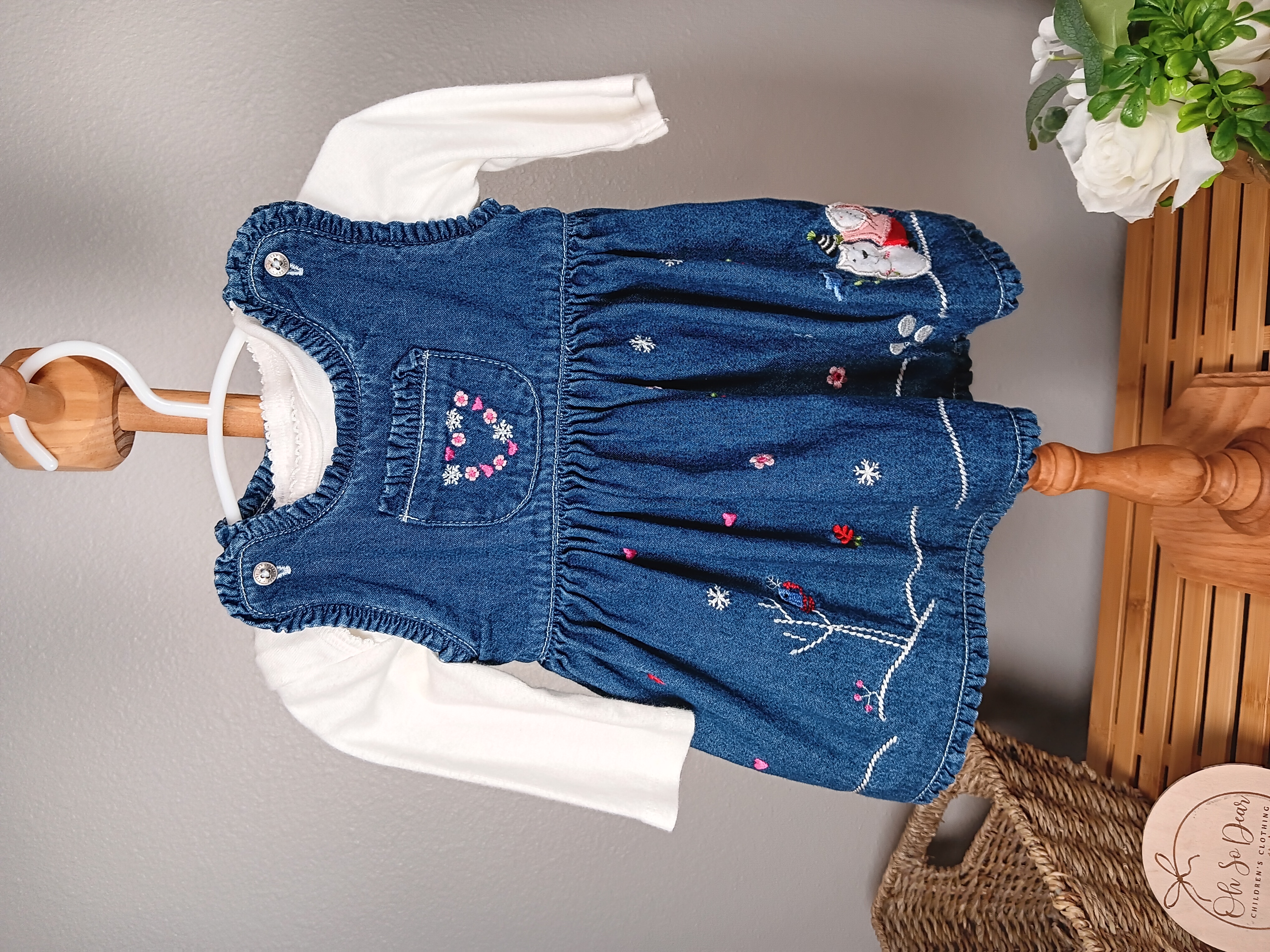 Denim Embroidered Baby Dress Set size Newborn from Gap and Old Navy in Excellent used Condition