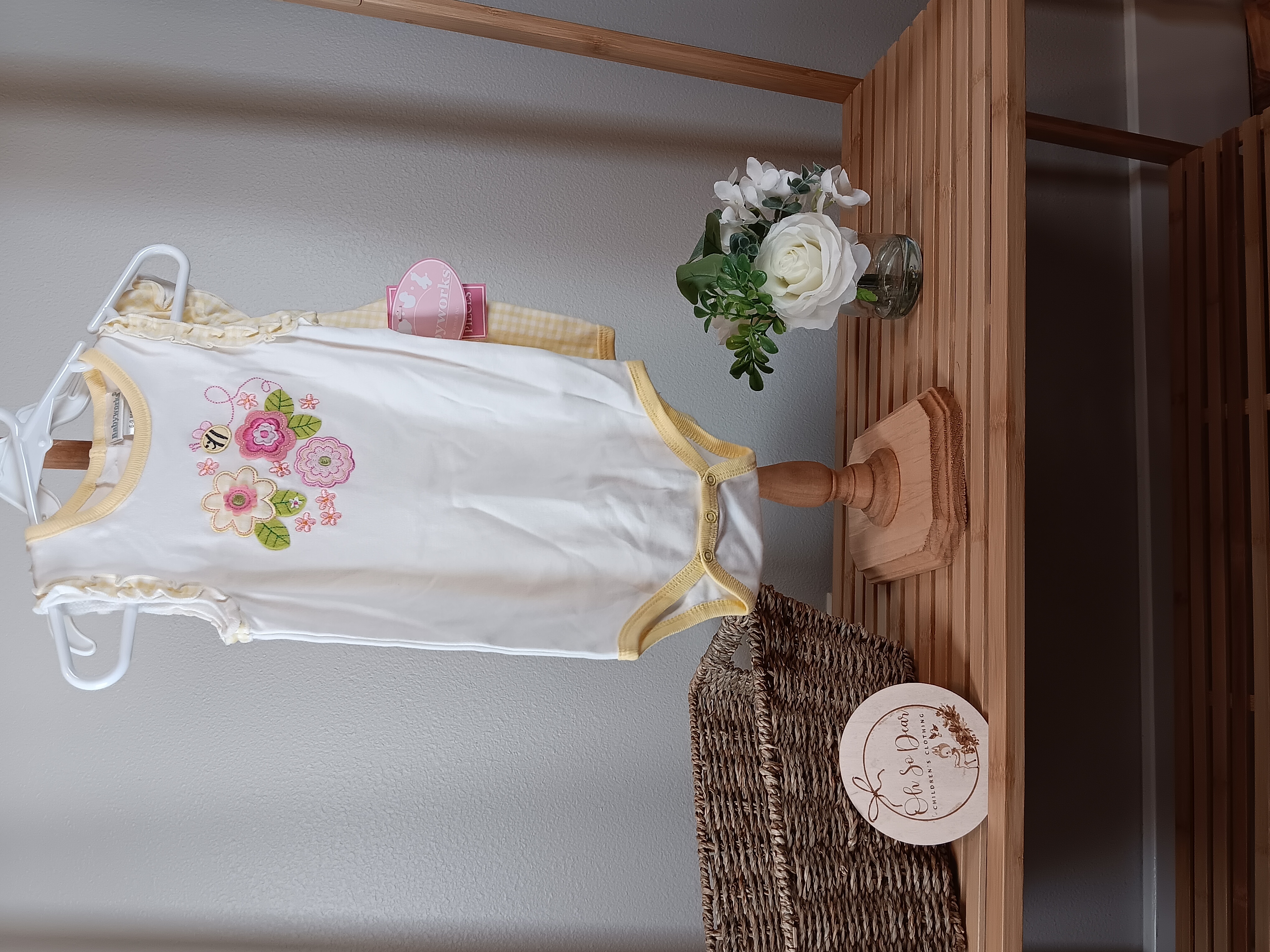 2 Baby works brand 6 to 9 months one piece rompers bee and flower design