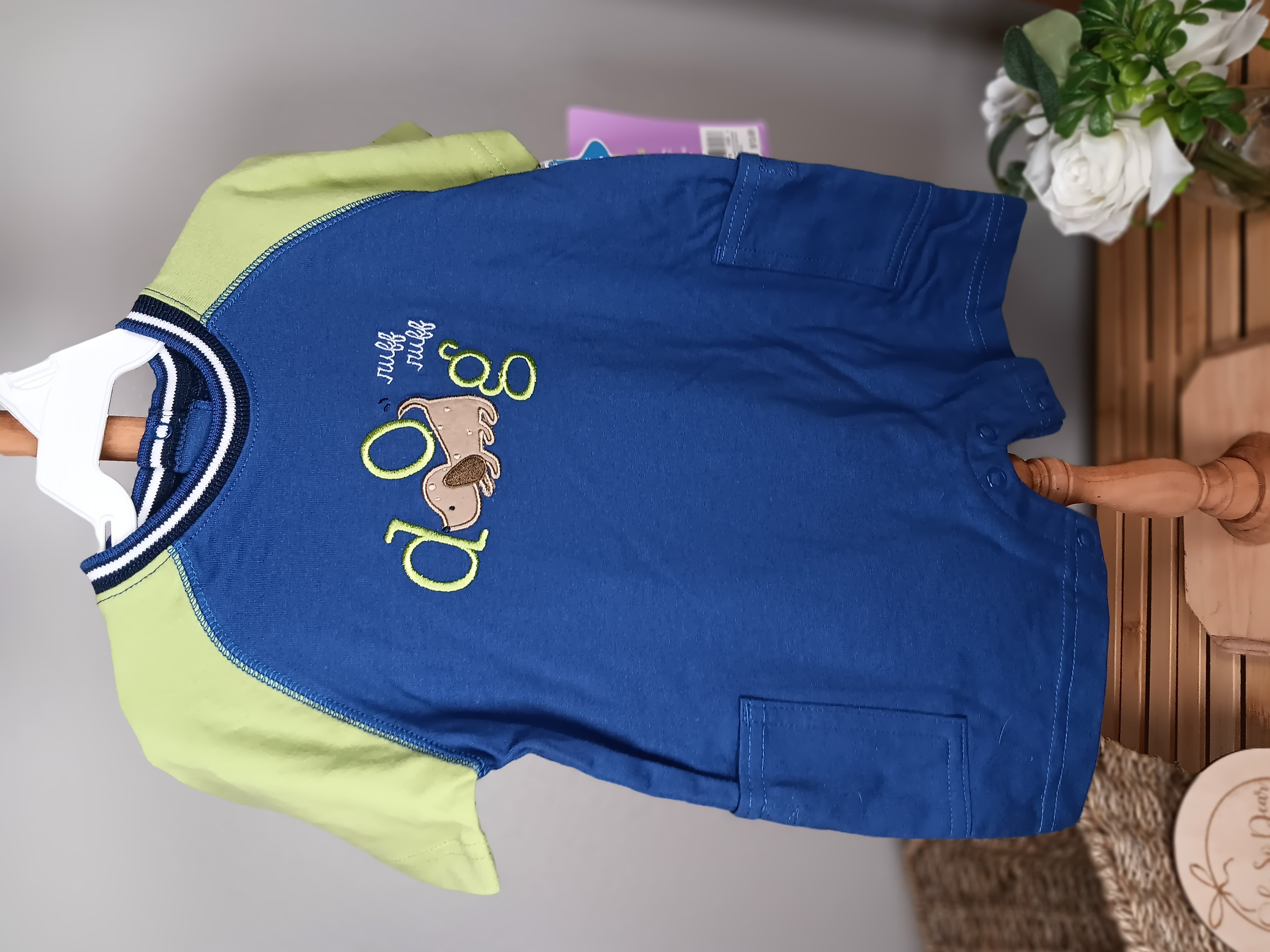 Carters brand Puppy Ruff Ruff boys' blue and green romper 3 months NWT