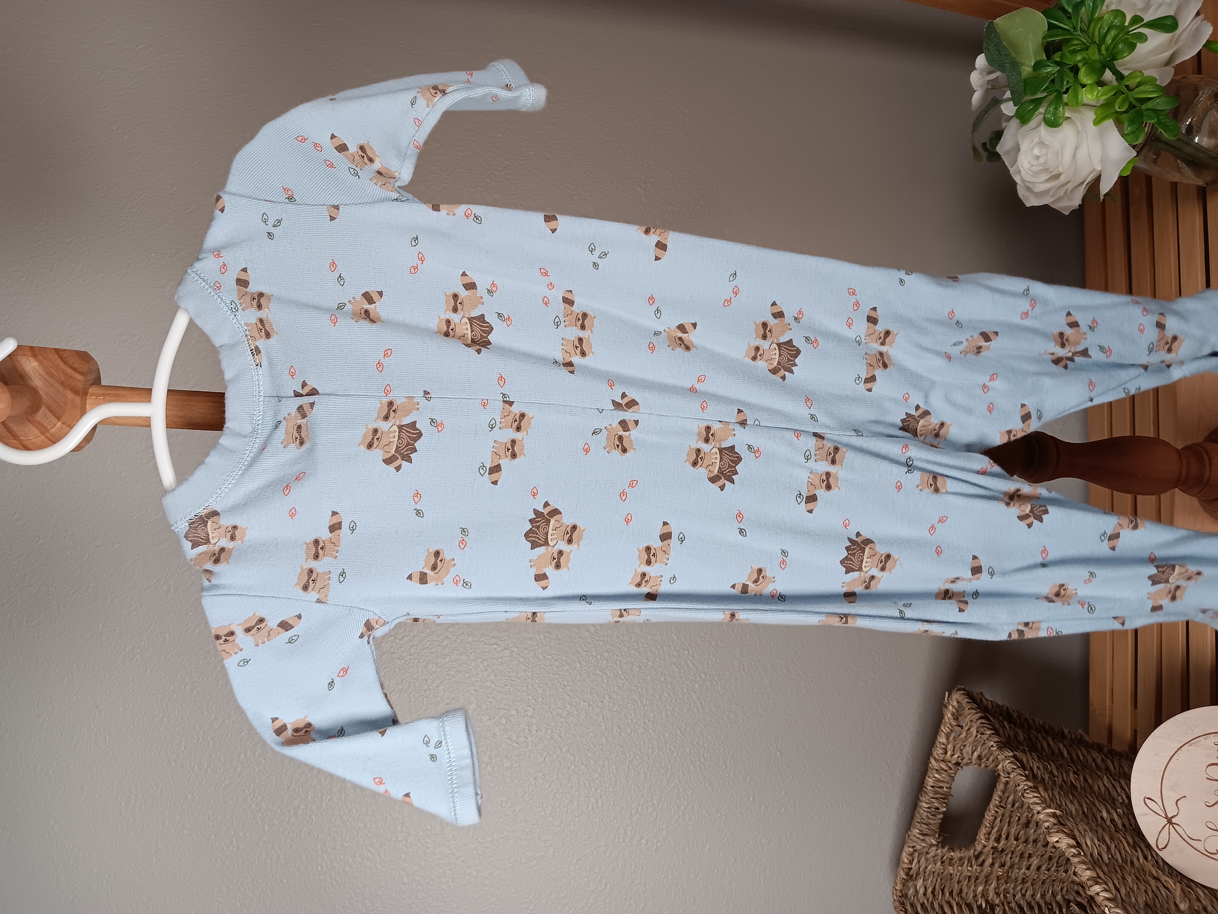 0 to 3 months snug fit sleeper from Gymboree has Racoon print in GUC 