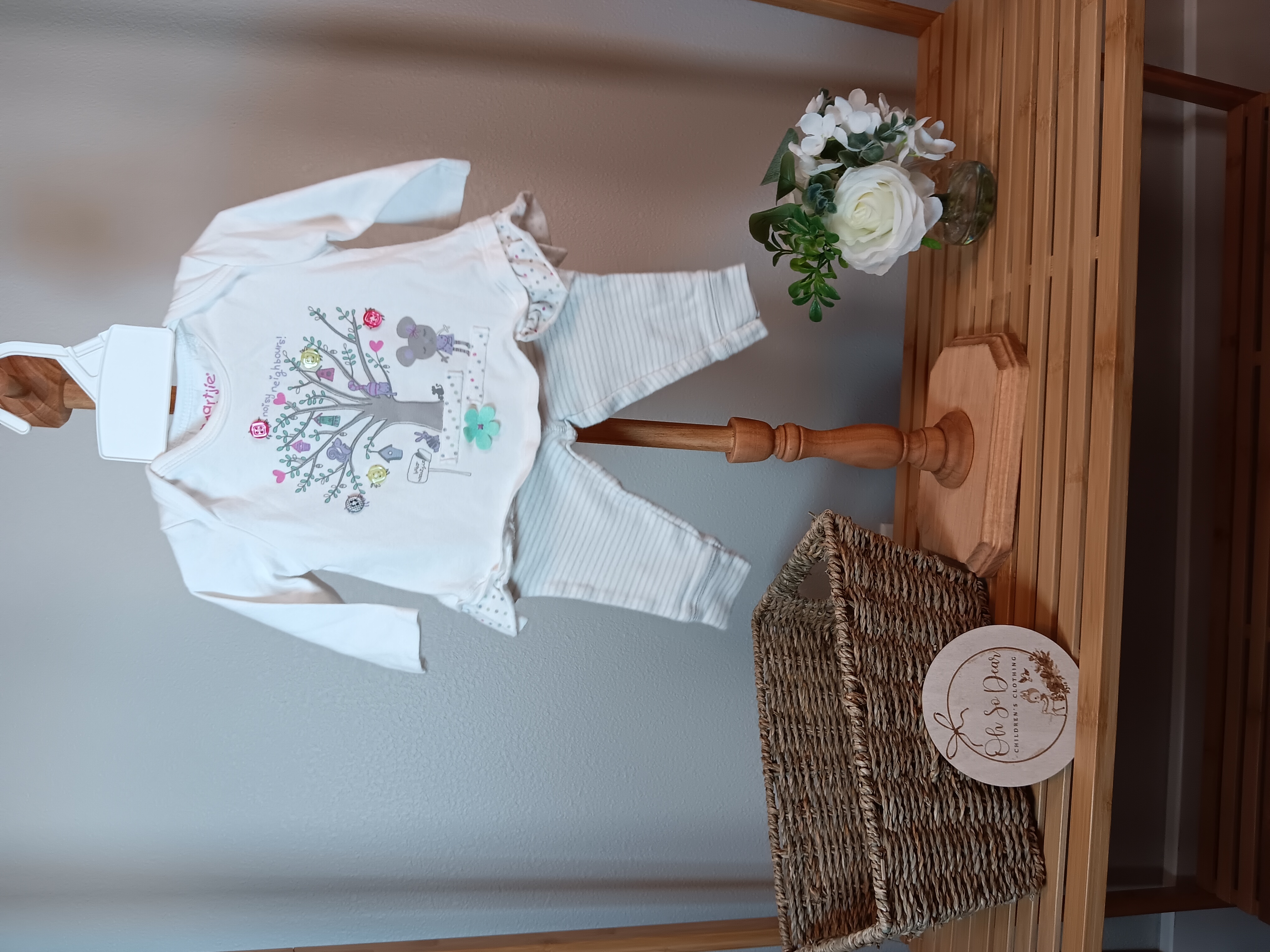 Naartjie Baby 0 to 3 months tunic shirt with newborn sized Carters stiped leggings 