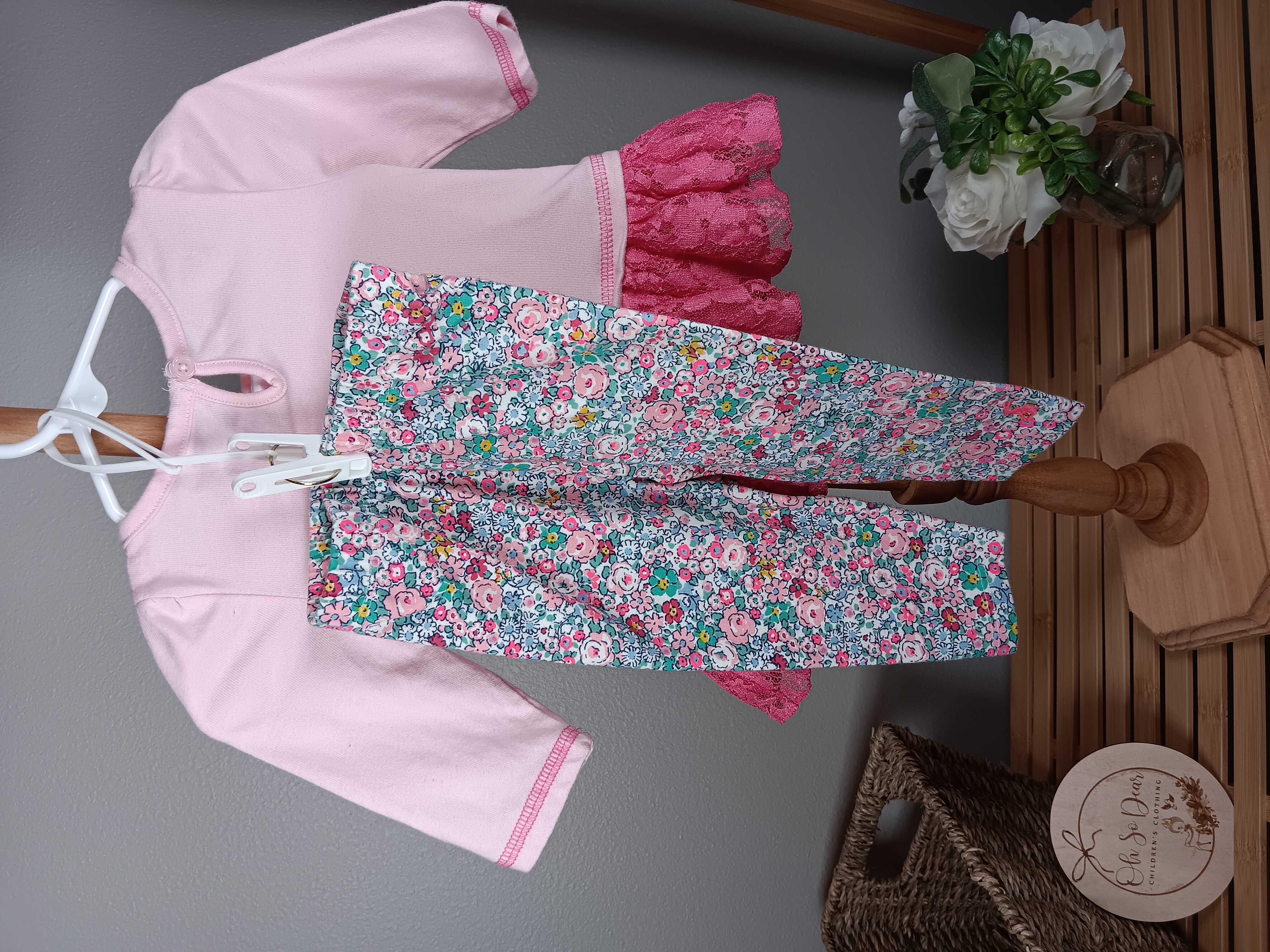 Disney Princess Pink shirt Set Adorable pink shirt and Joules pants size 3 to 6 months VGUC featuring Disney princesses