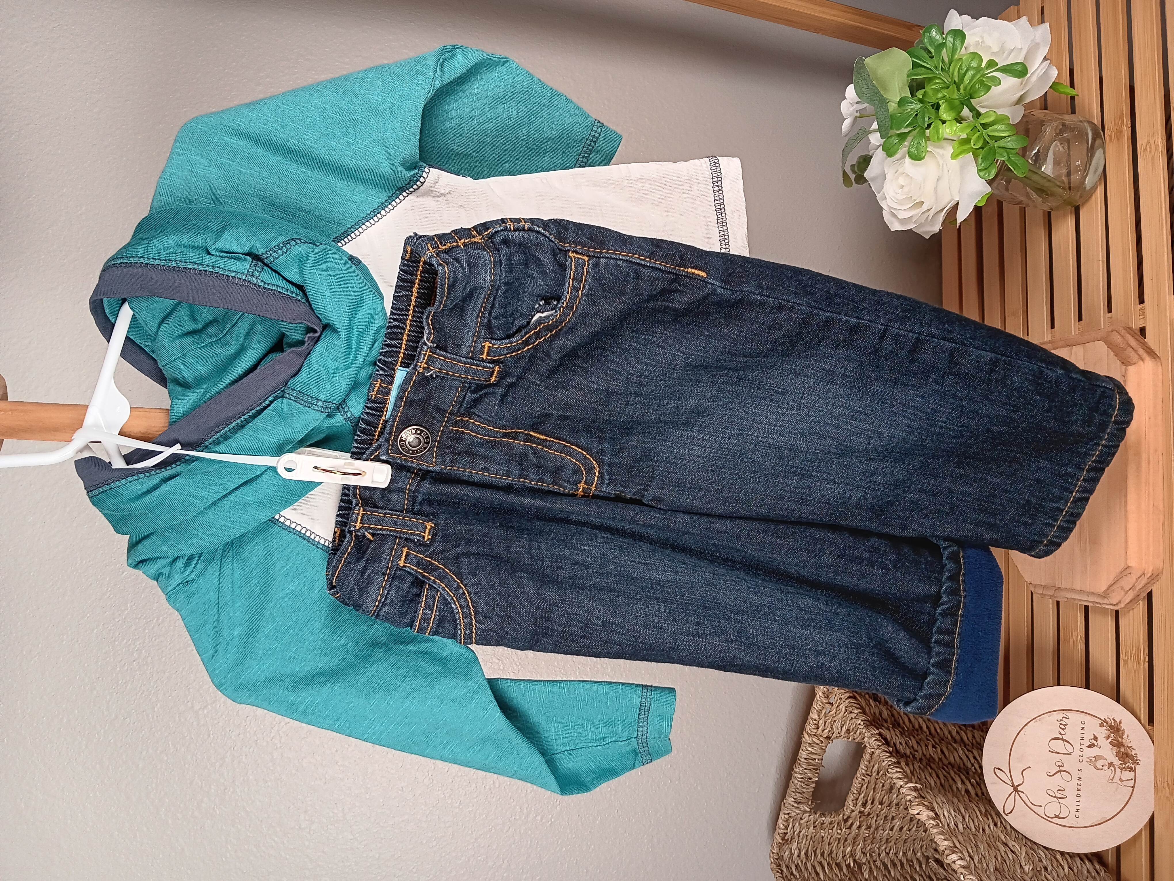 Sweet set for Baby Boy size 6 to12months shirt by Tommy Bahama 12 months jeans by Old Navy fleece lined size 6 to 12 months in VGUC