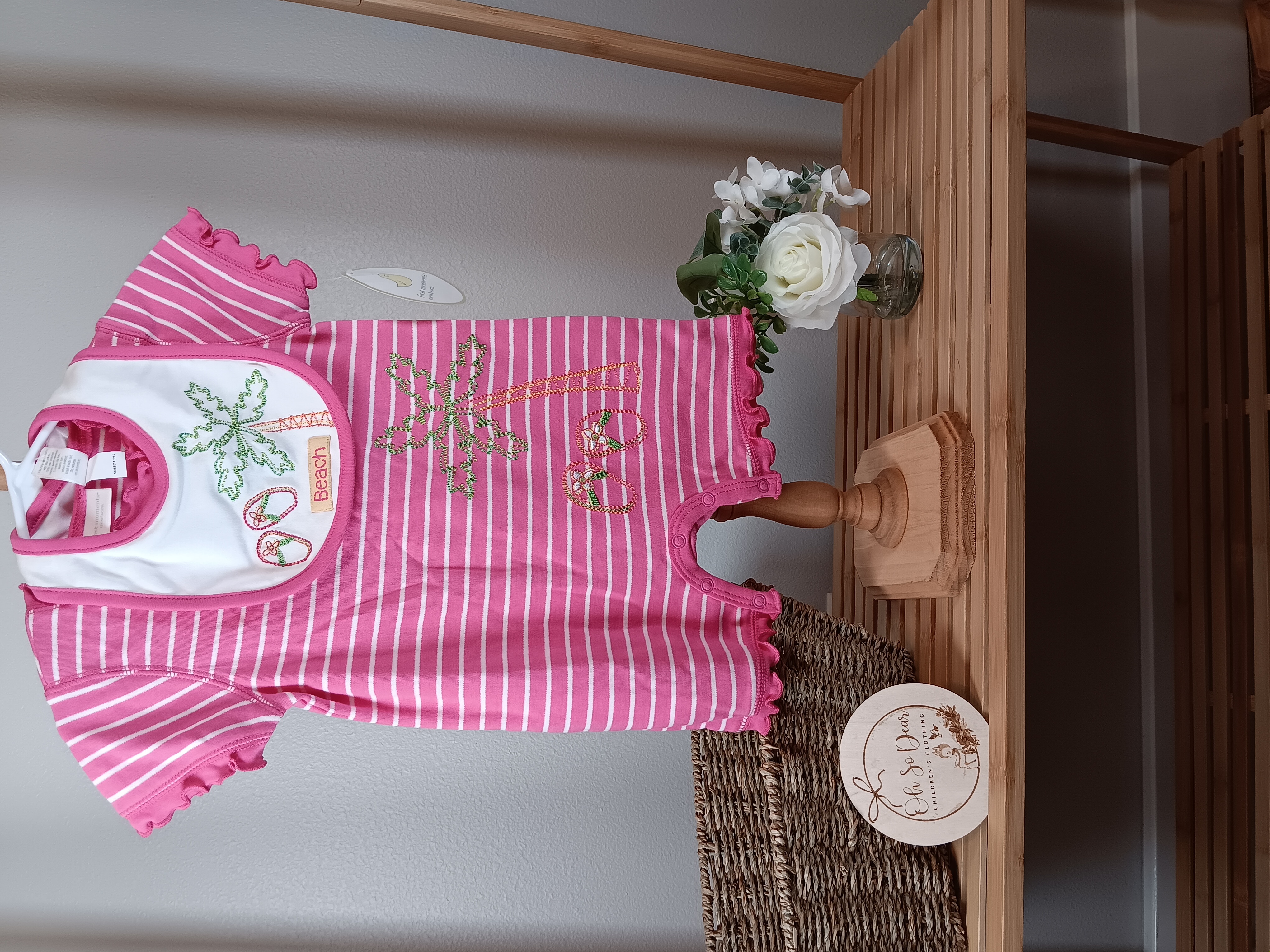 First Moments brand NWT Romper and bib set with palm trees size 6 to 9 months 