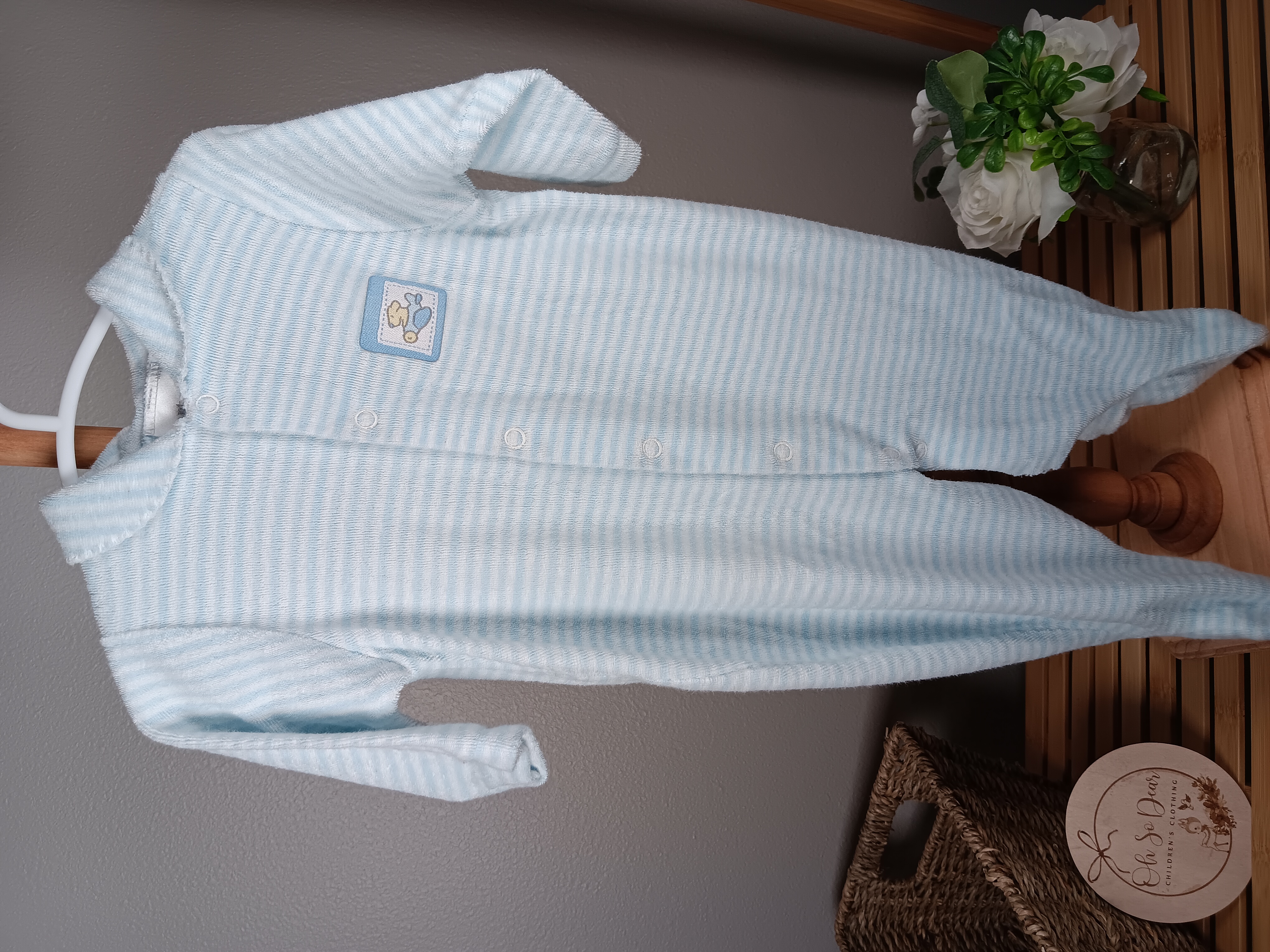 Baby Striped Sleepsuit by Carters size 3 to 6 months Soft Terry Cloth blue and white all-in-one infant sleepwear Vintage Y2K