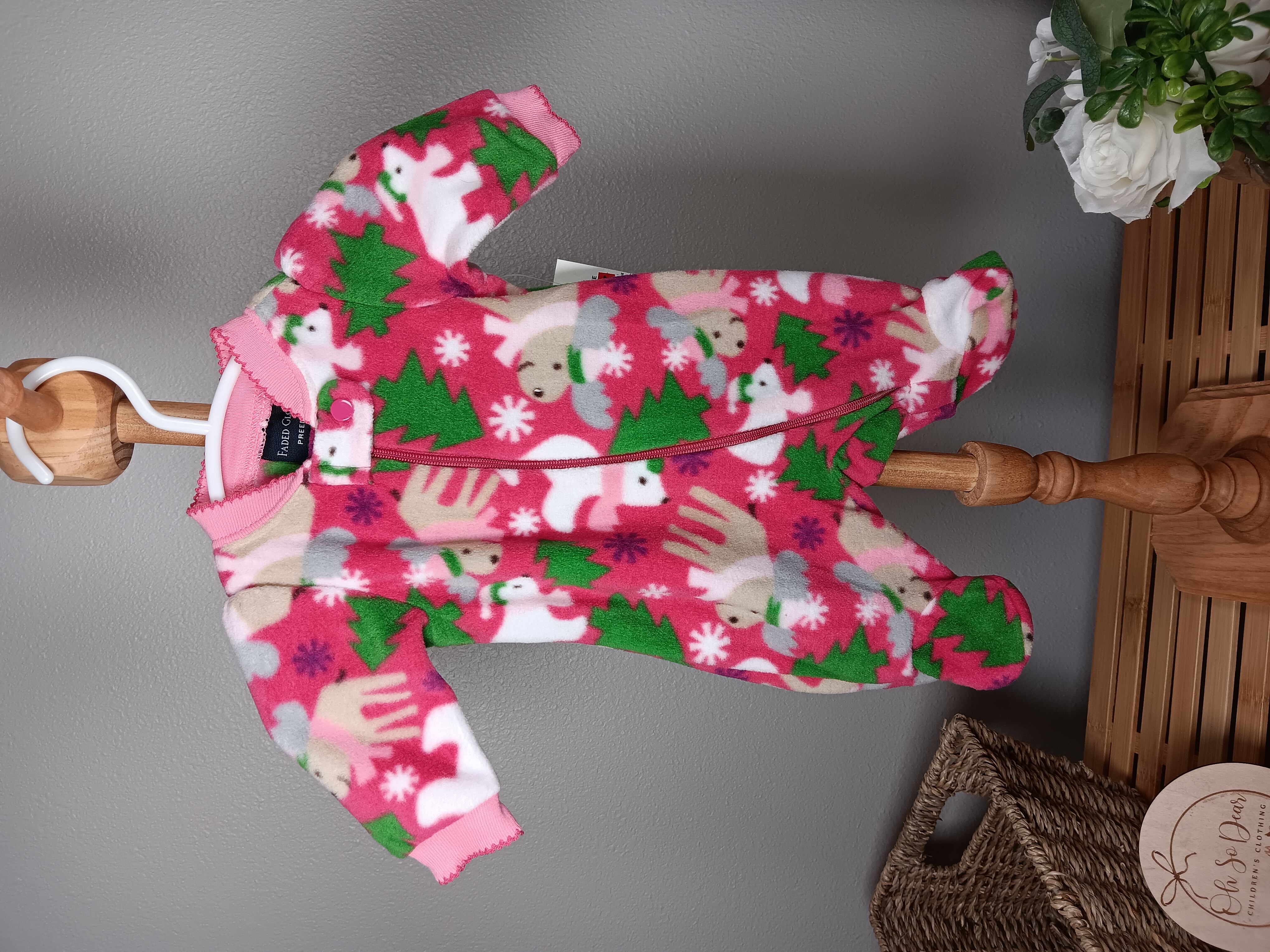 Cozy holiday-themed footed onesie Infant Fleece Christmas Winter Pajamas size Preemie NWT by Faded Glory