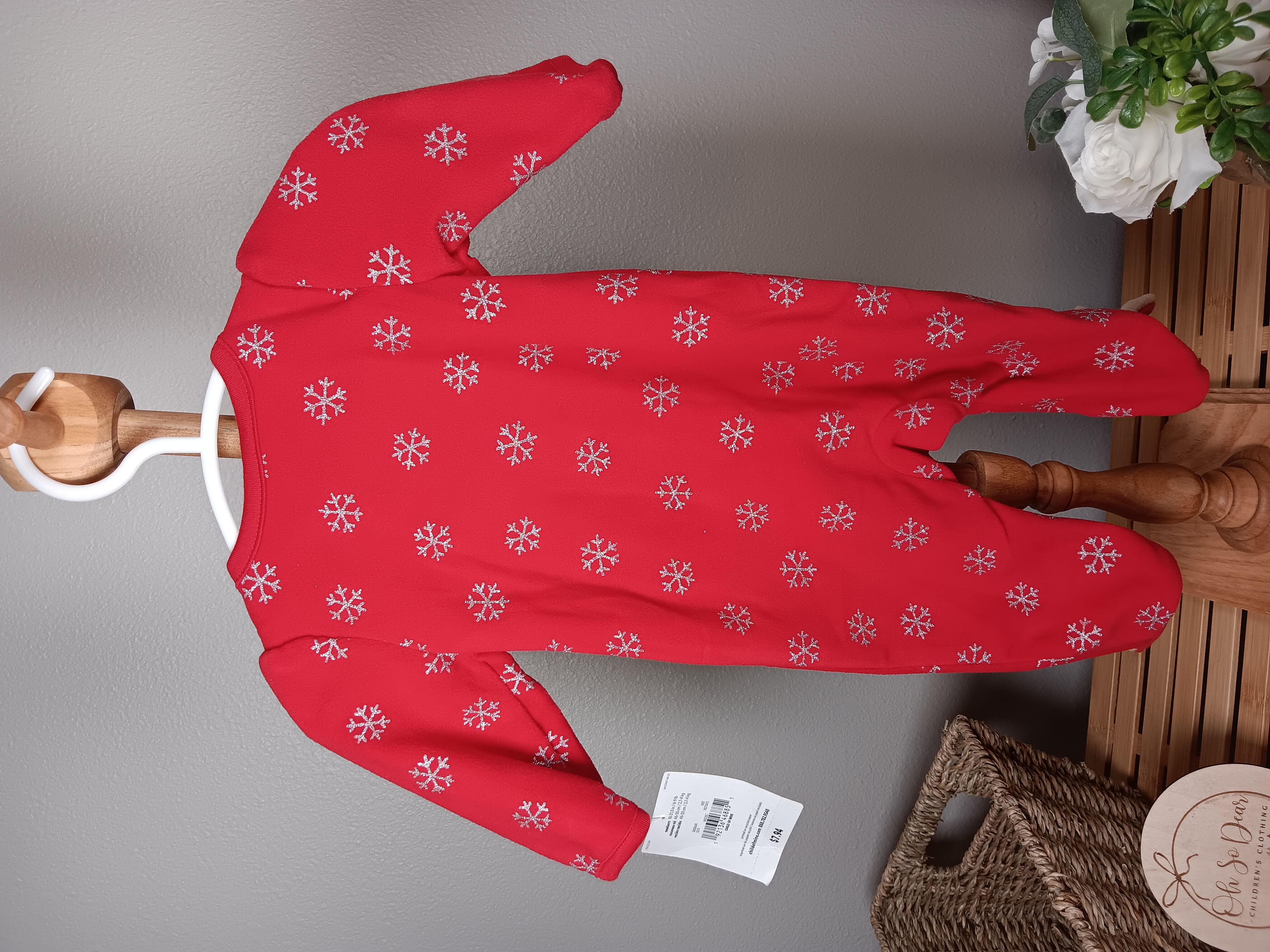Red Baby Onesie with Reindeer Design Festive infant Fleece sleepwear perfect for holidays size Newborn NWT