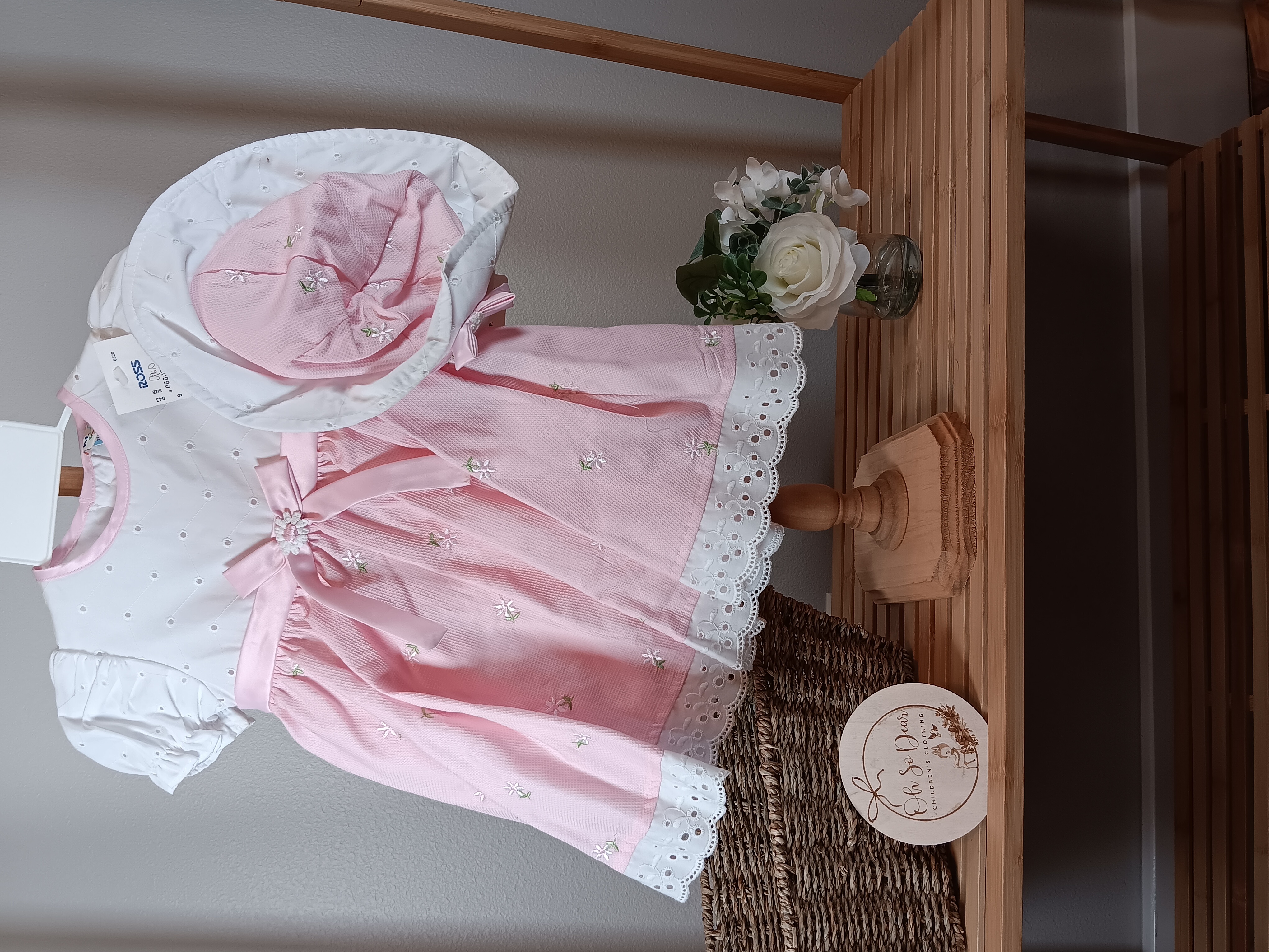 Pink Baby Dress with Matching Bonnet and Bloomers size 6 to 9 months by B.T. Kids